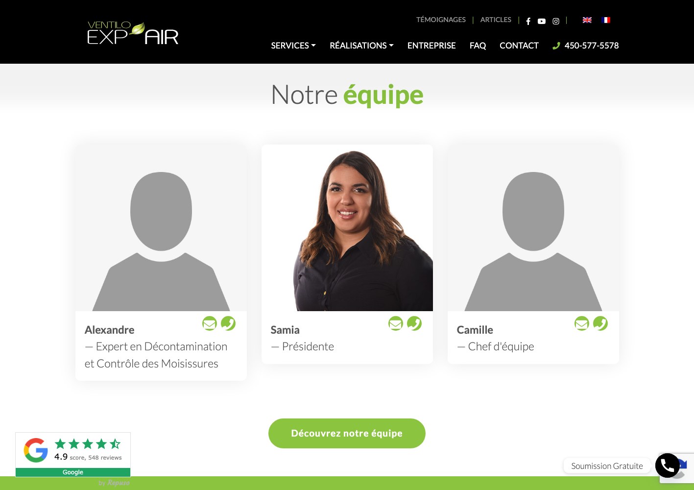Notre equipe team section