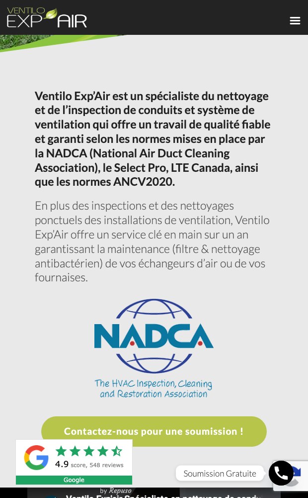 Mobile NADCA certification block