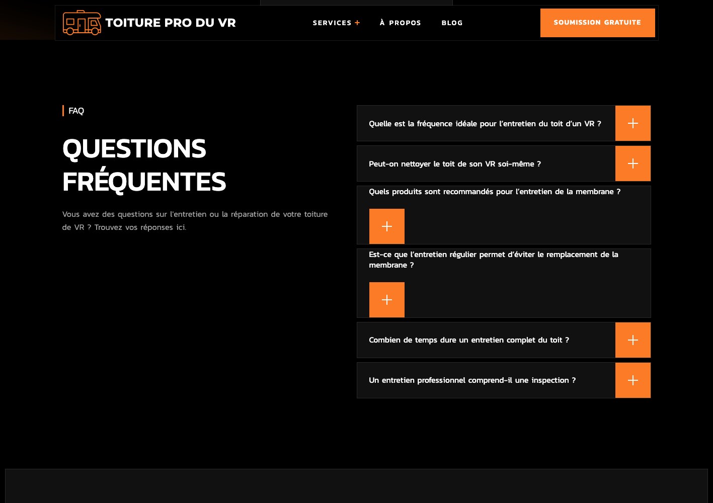 Toiture VR frequently asked questions accordion