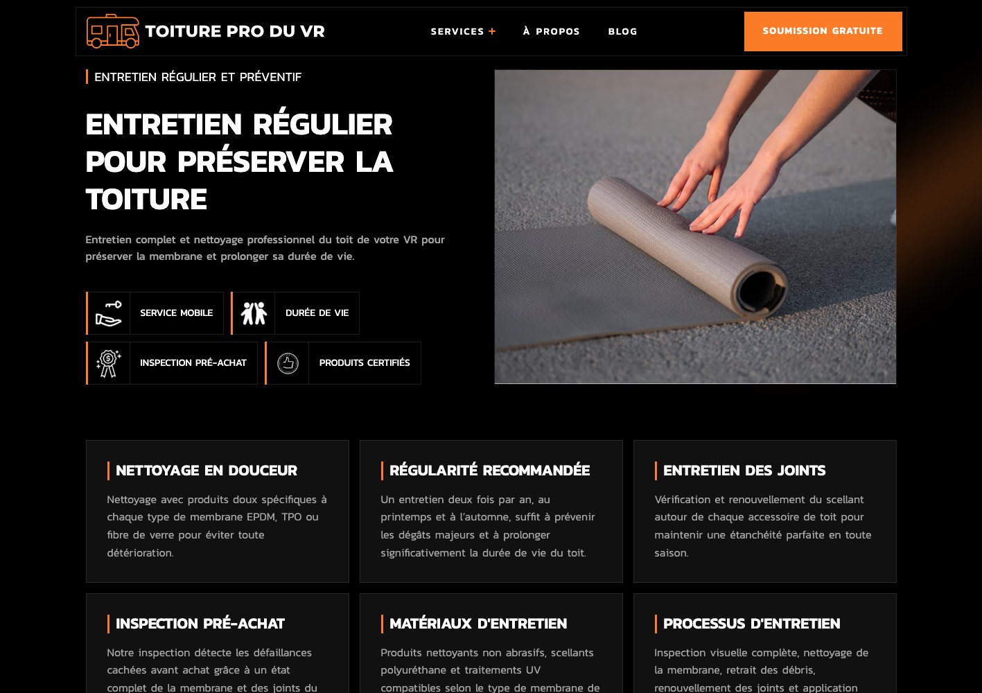 Toiture VR preventive maintenance section with the membrane care checklist