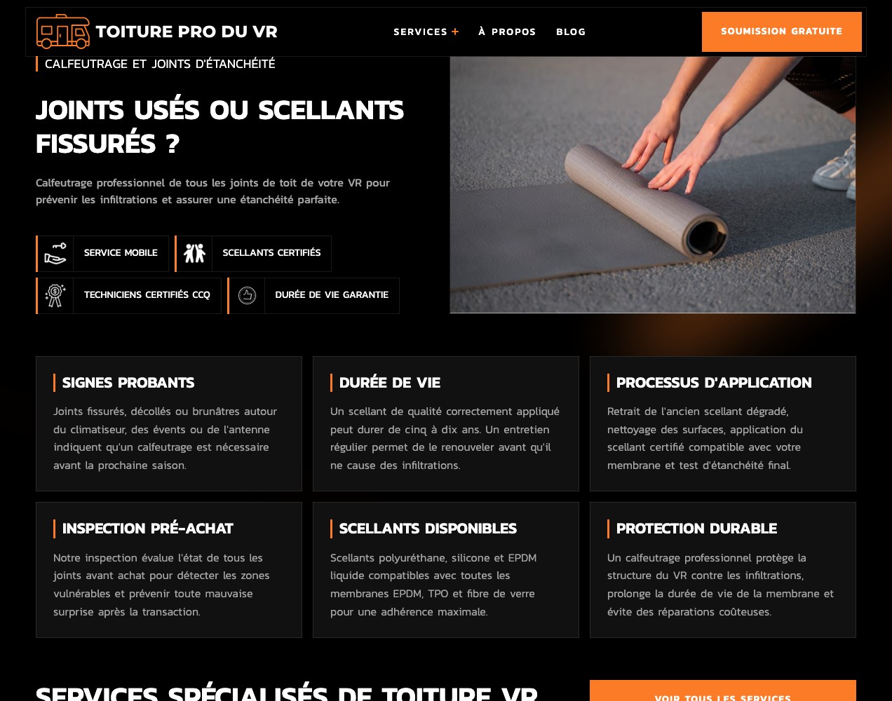 Toiture VR worn joints and cracked sealant intervention section
