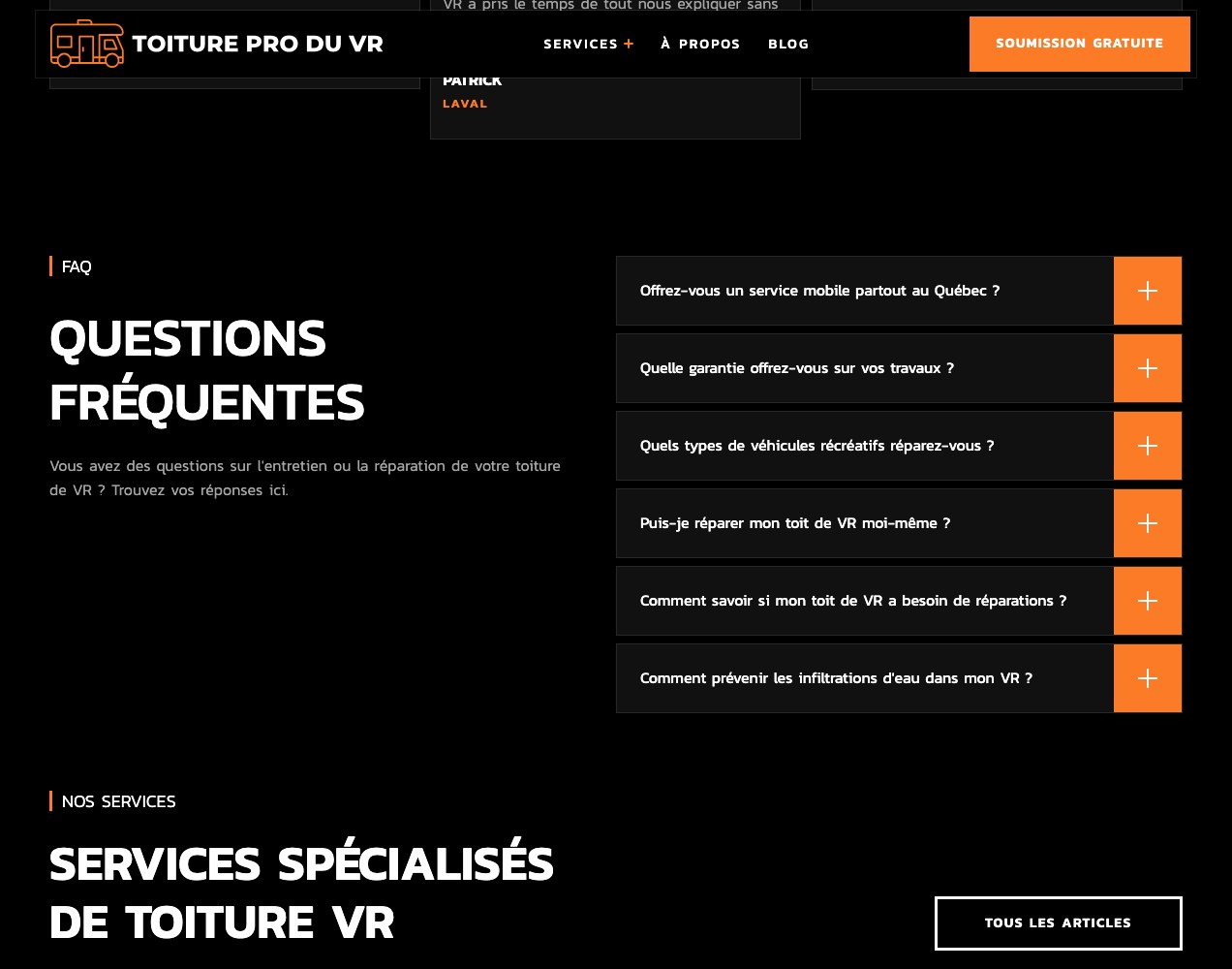 Toiture VR FAQ block above the specialised services heading