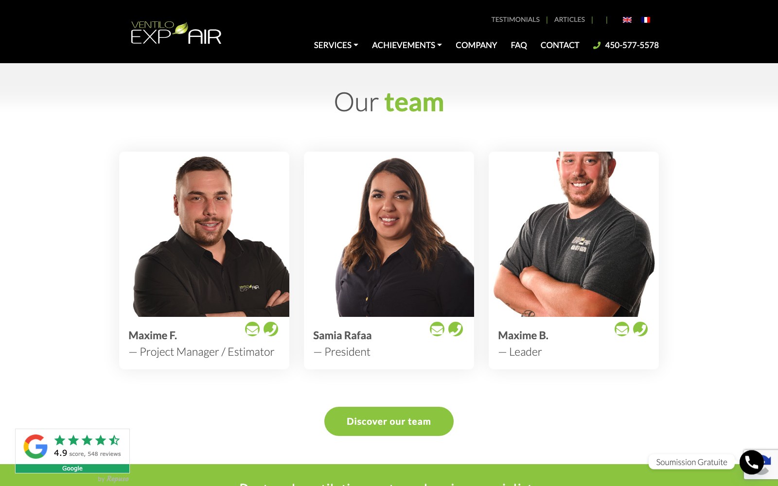 Team section with technician photographs