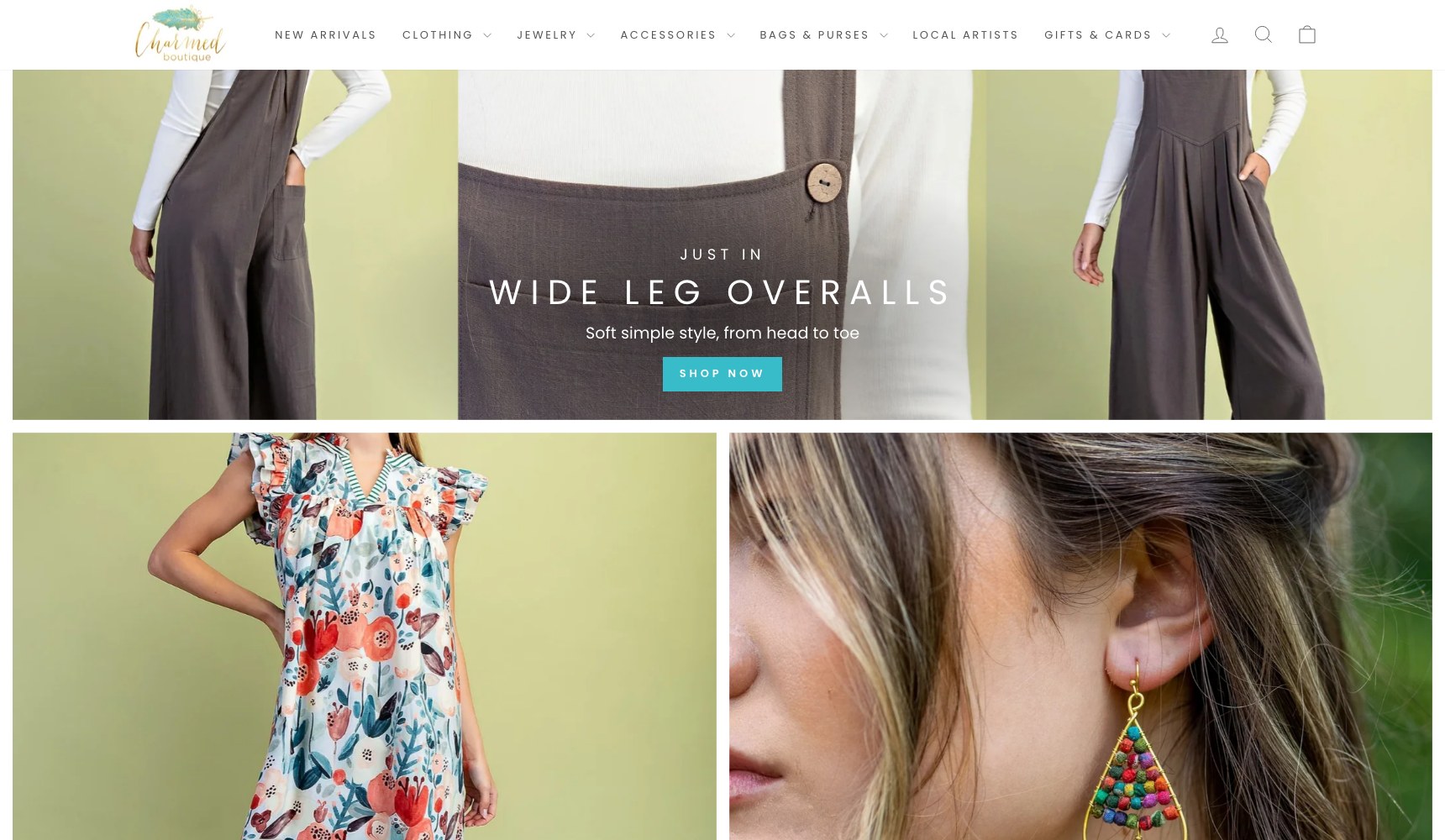 Seasonal editorial block for wide leg overalls beside new arrivals