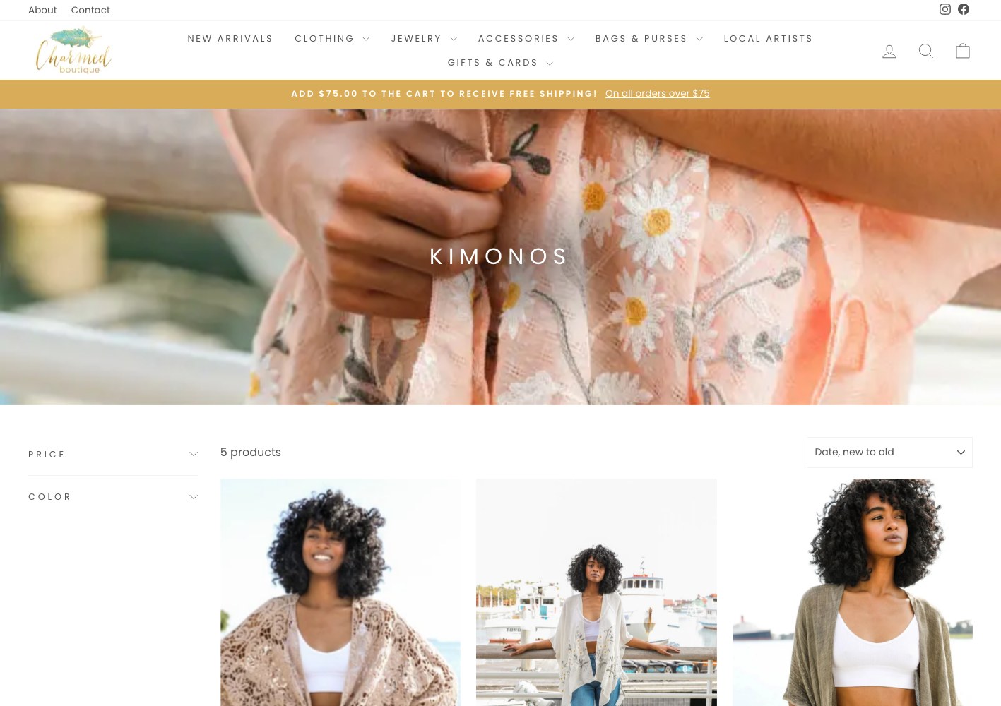 Kimonos collection banner above its filtered grid