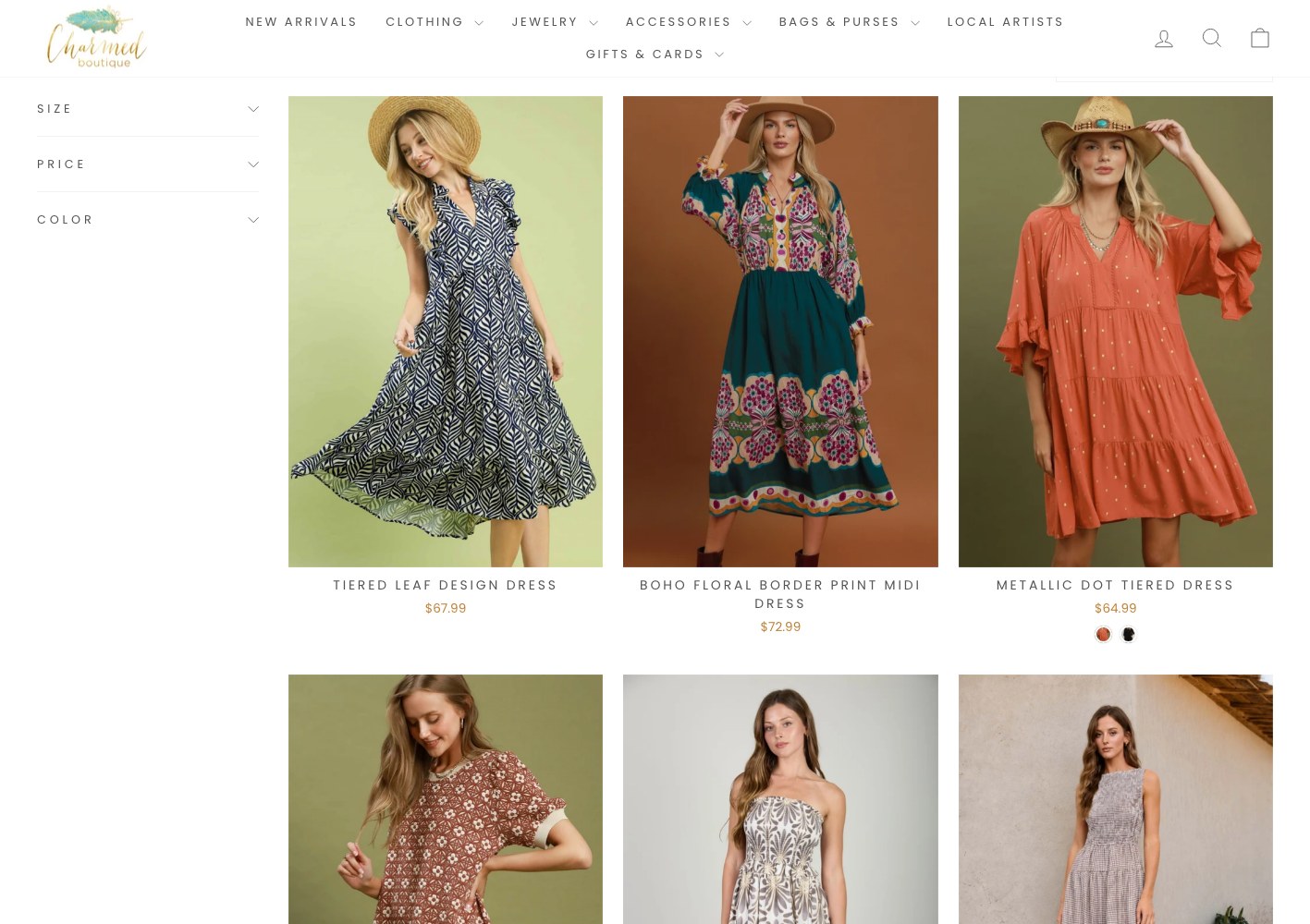 Dresses collection grid with size, price and colour filters