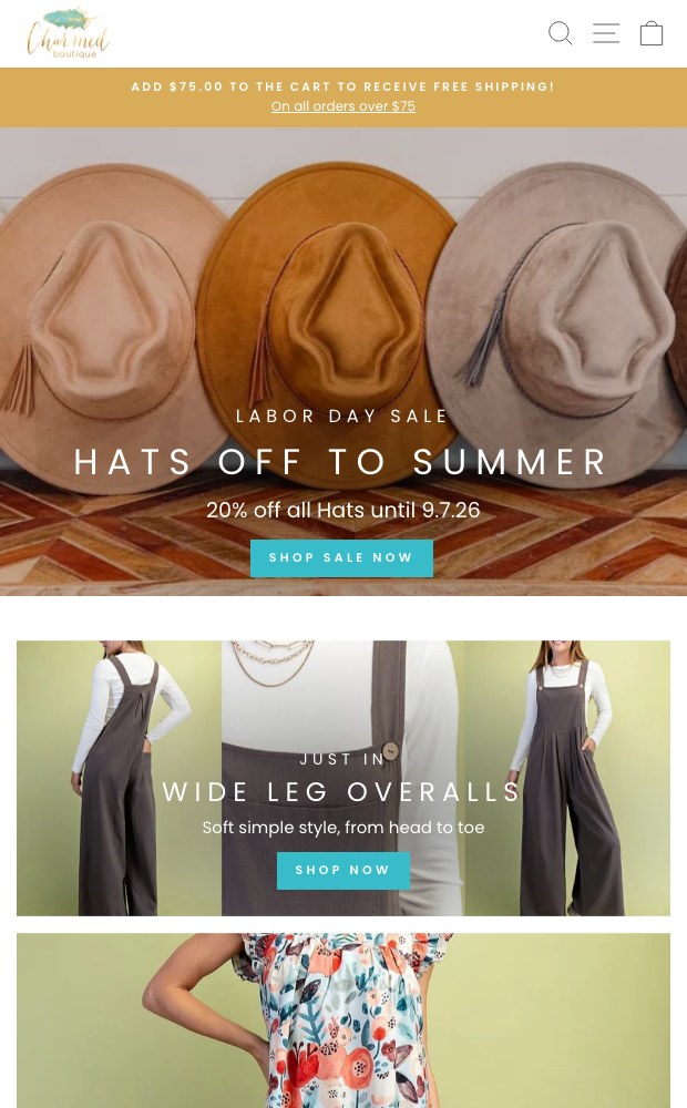 Mobile seasonal sale banner above the wide leg overalls block