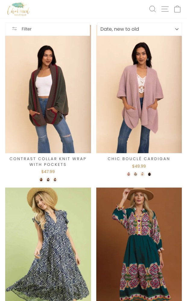 Mobile clothing grid with filter and sort controls
