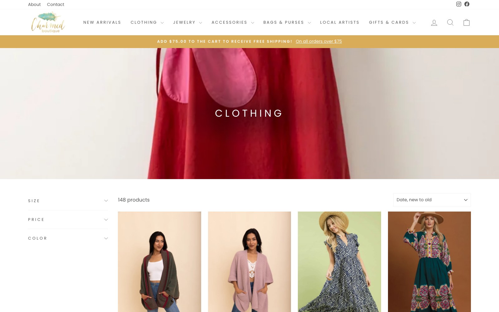 Clothing collection banner above the filtered grid