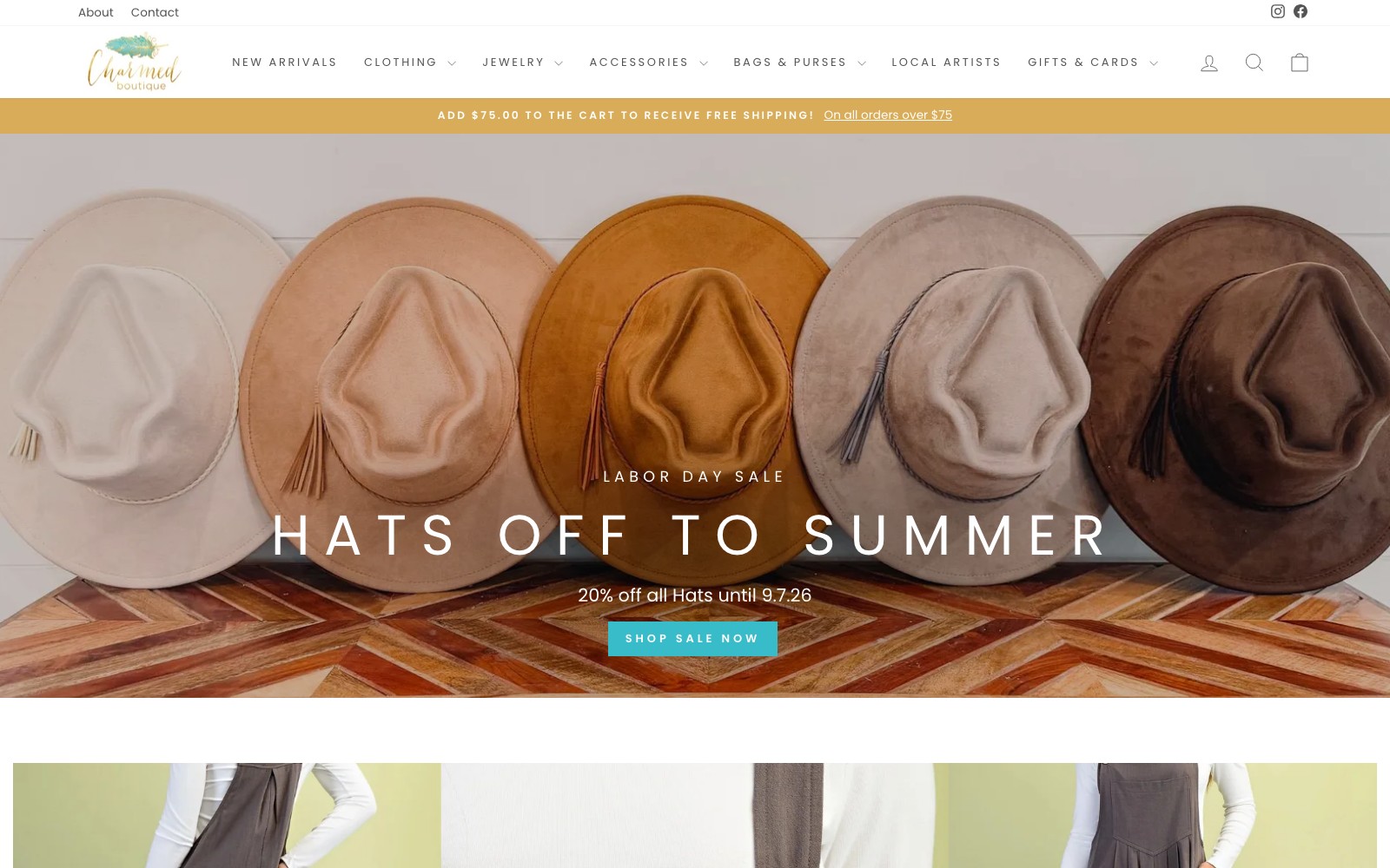 Charmed Boutique website homepage
