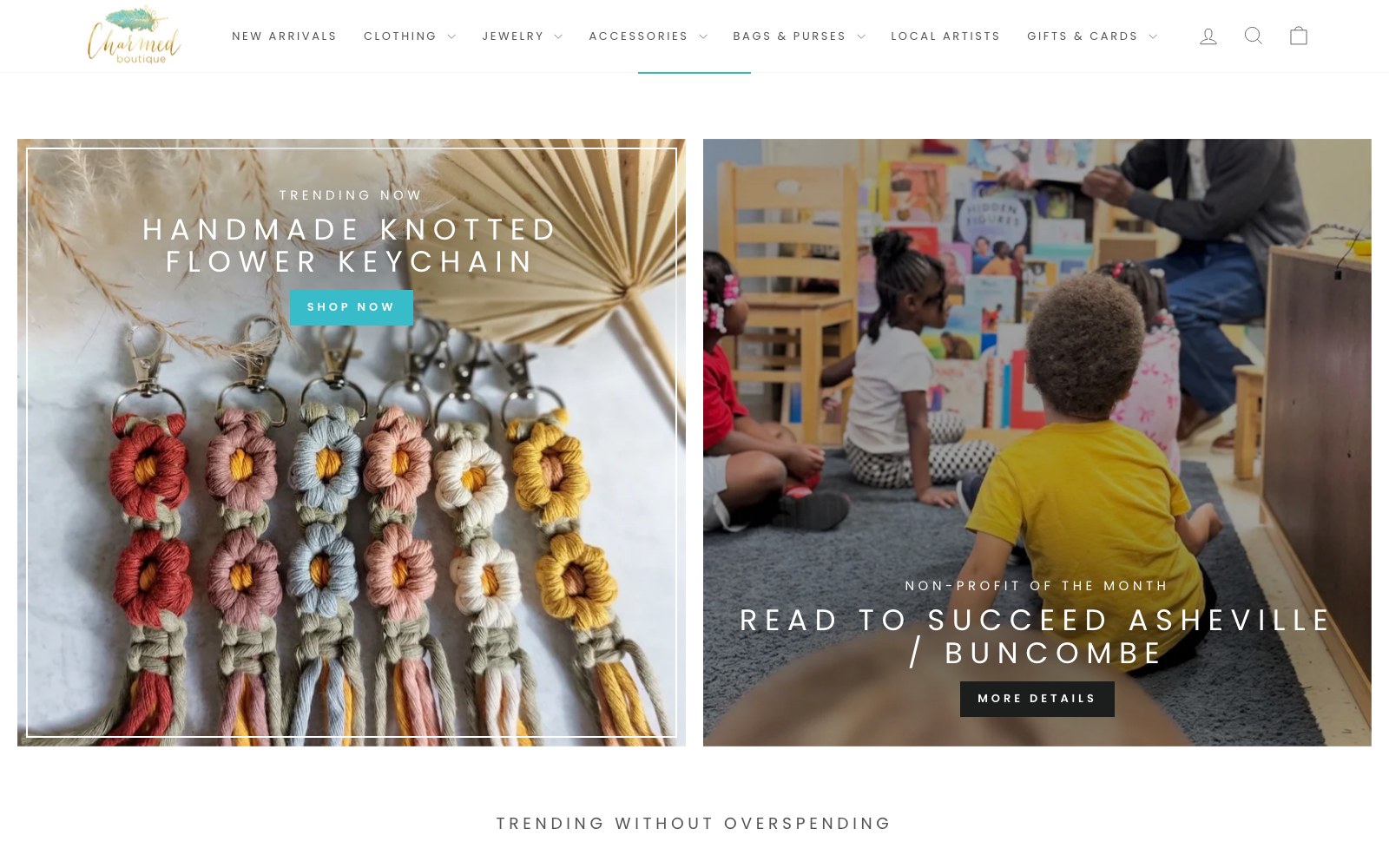 Local artist keychains beside the non-profit of the month spotlight