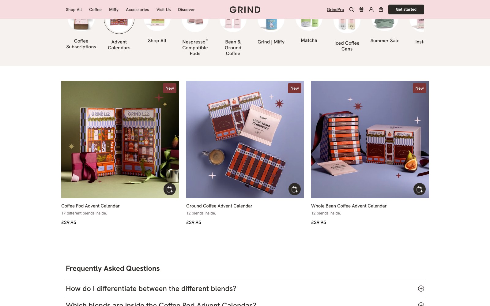 Coffee advent calendar product grid