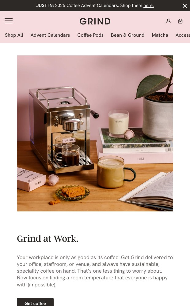 Mobile Grind at Work page for office coffee