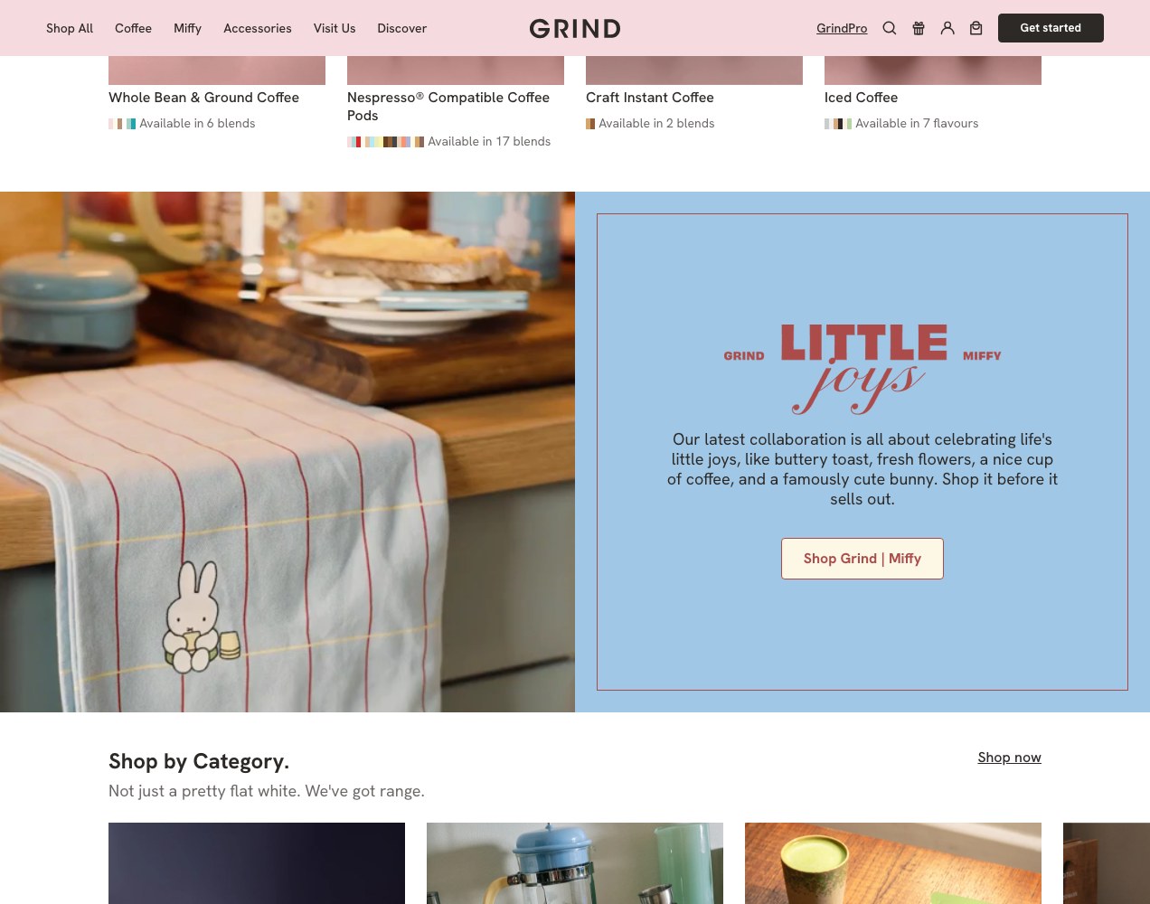 Little Joys panel beside the shop by category tiles