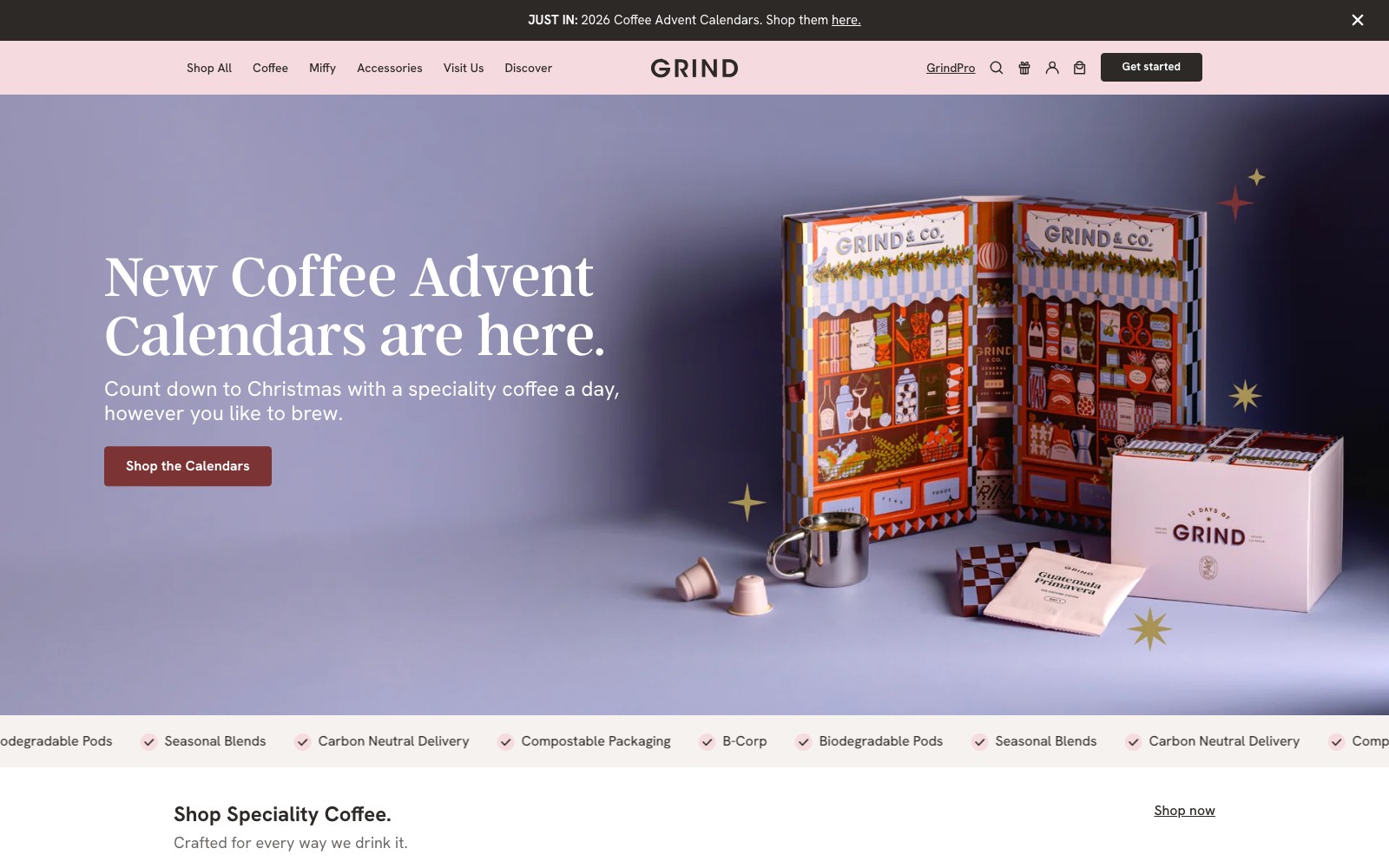 Grind website homepage