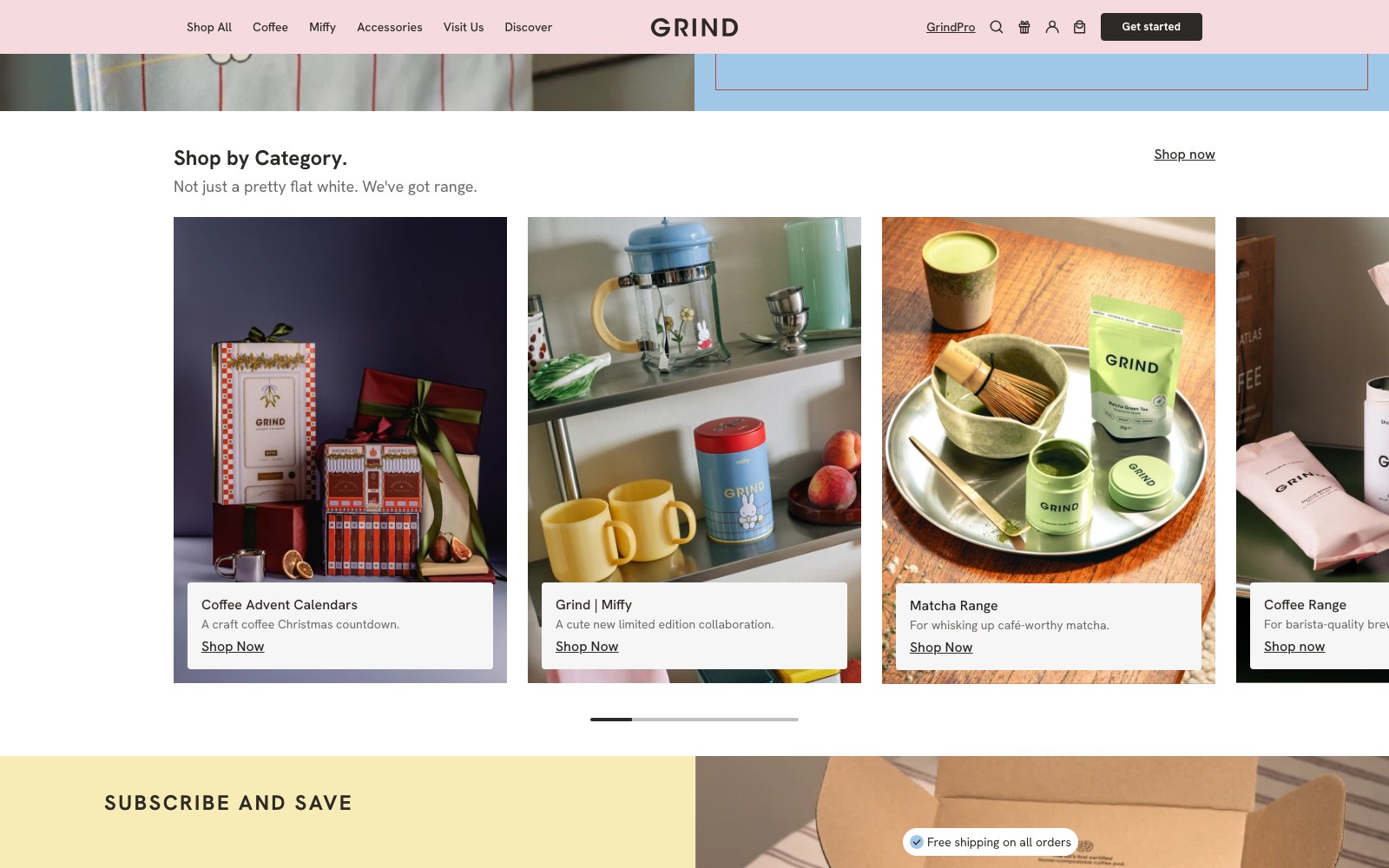 Shop by category tiles across the coffee range