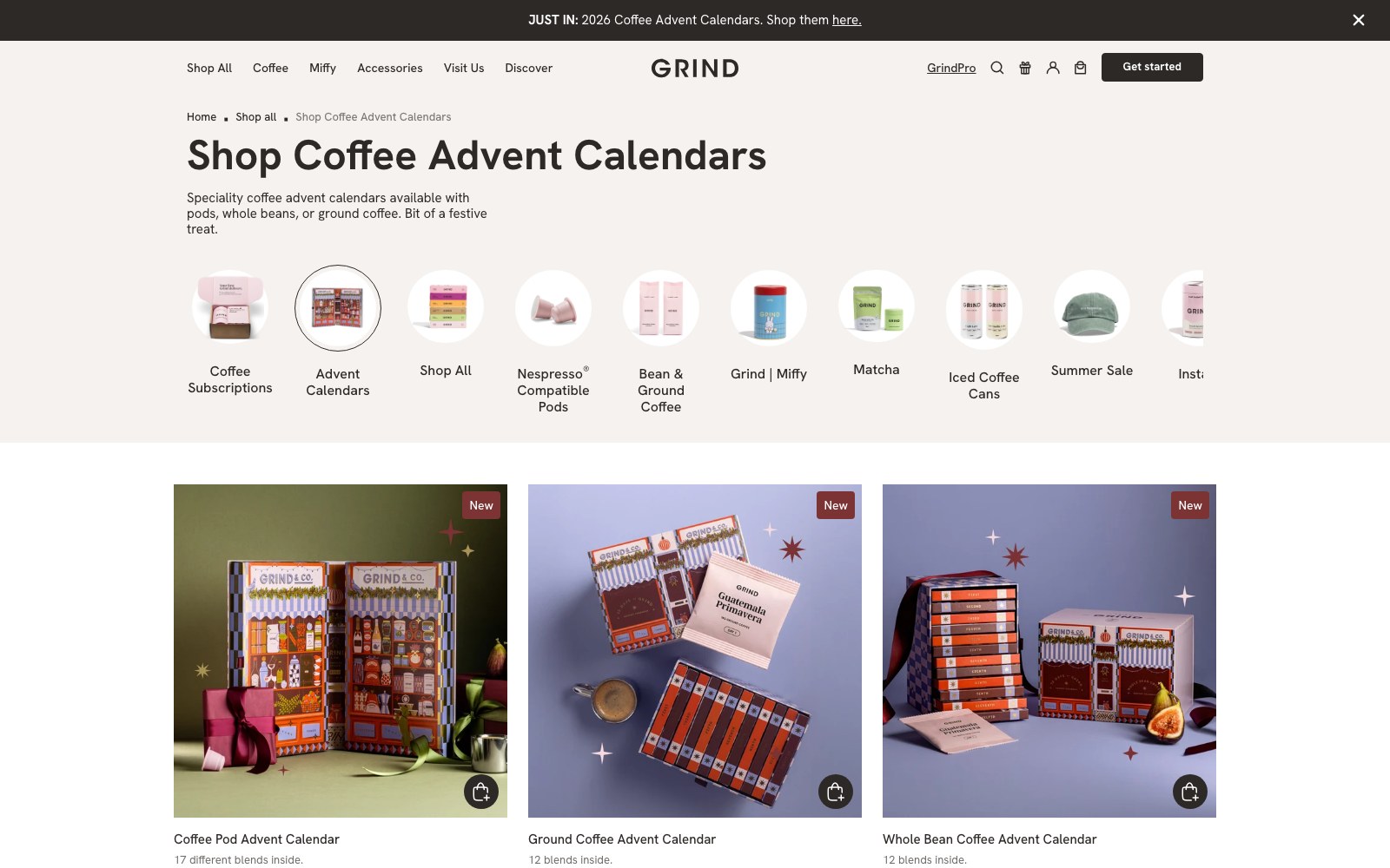 Coffee advent calendar collection page