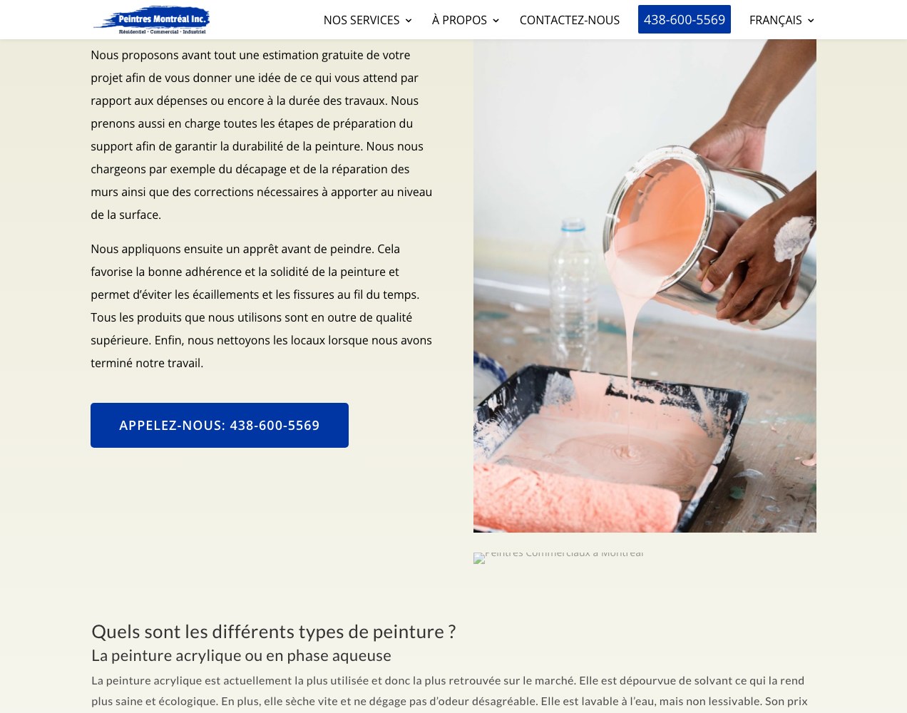 Paint types section with a paint pour photograph