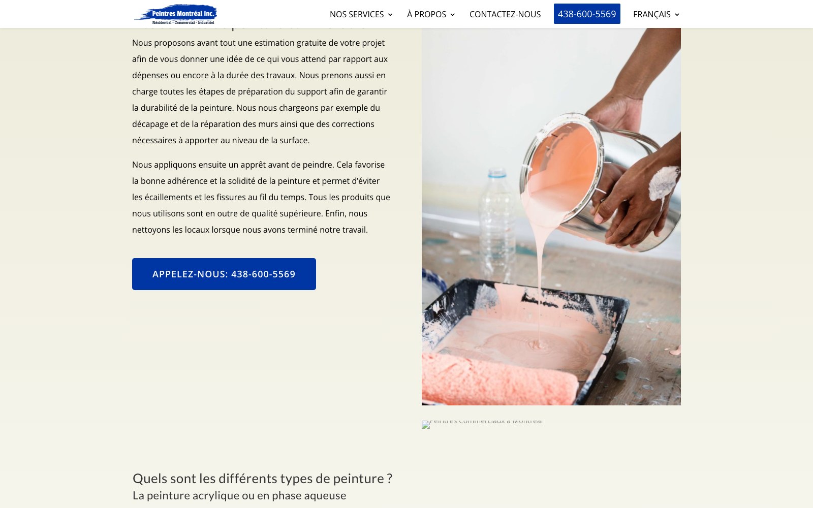 Paint types section with a paint pour photograph