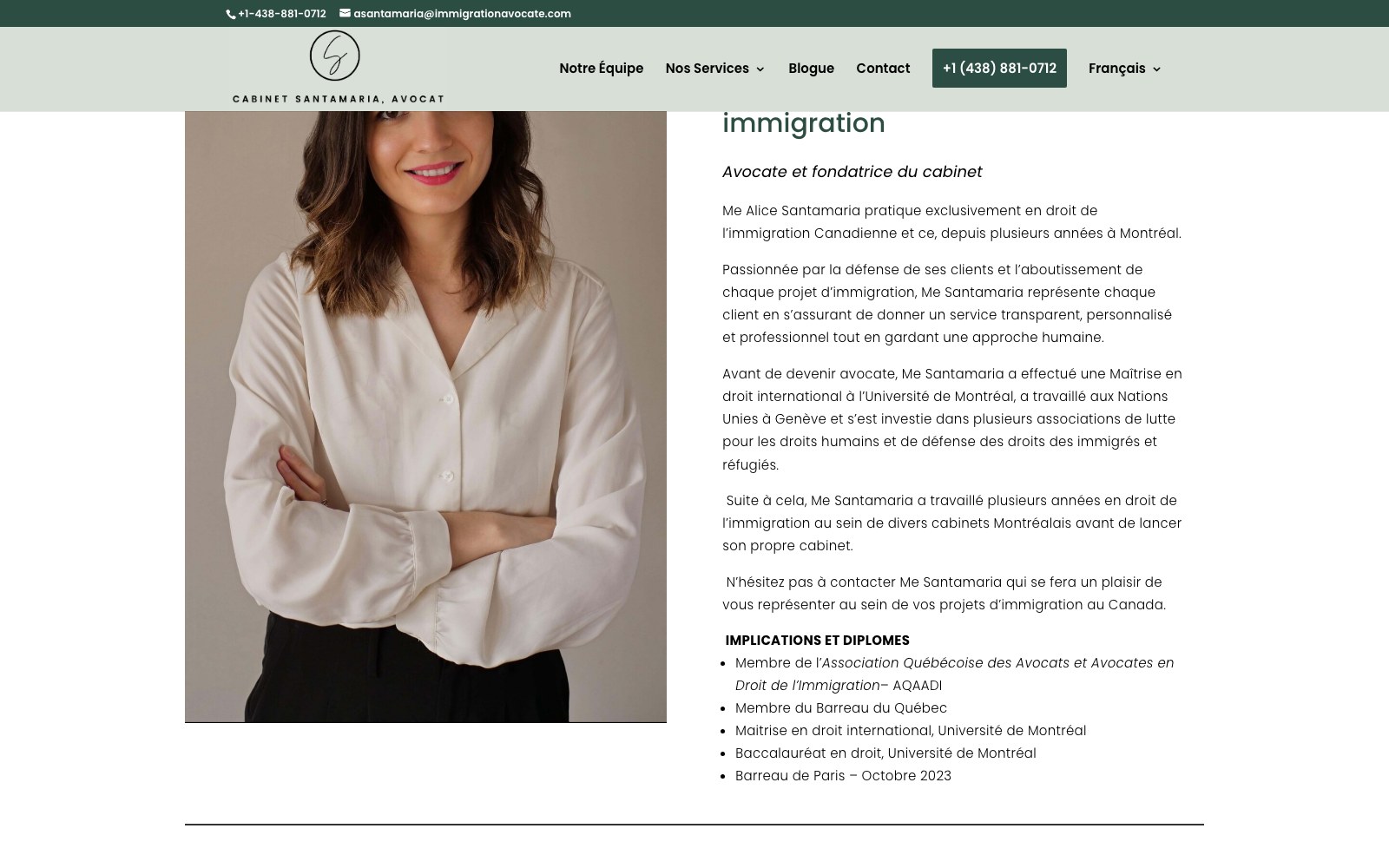 Lawyer profile listing bar admissions, diplomas and involvement