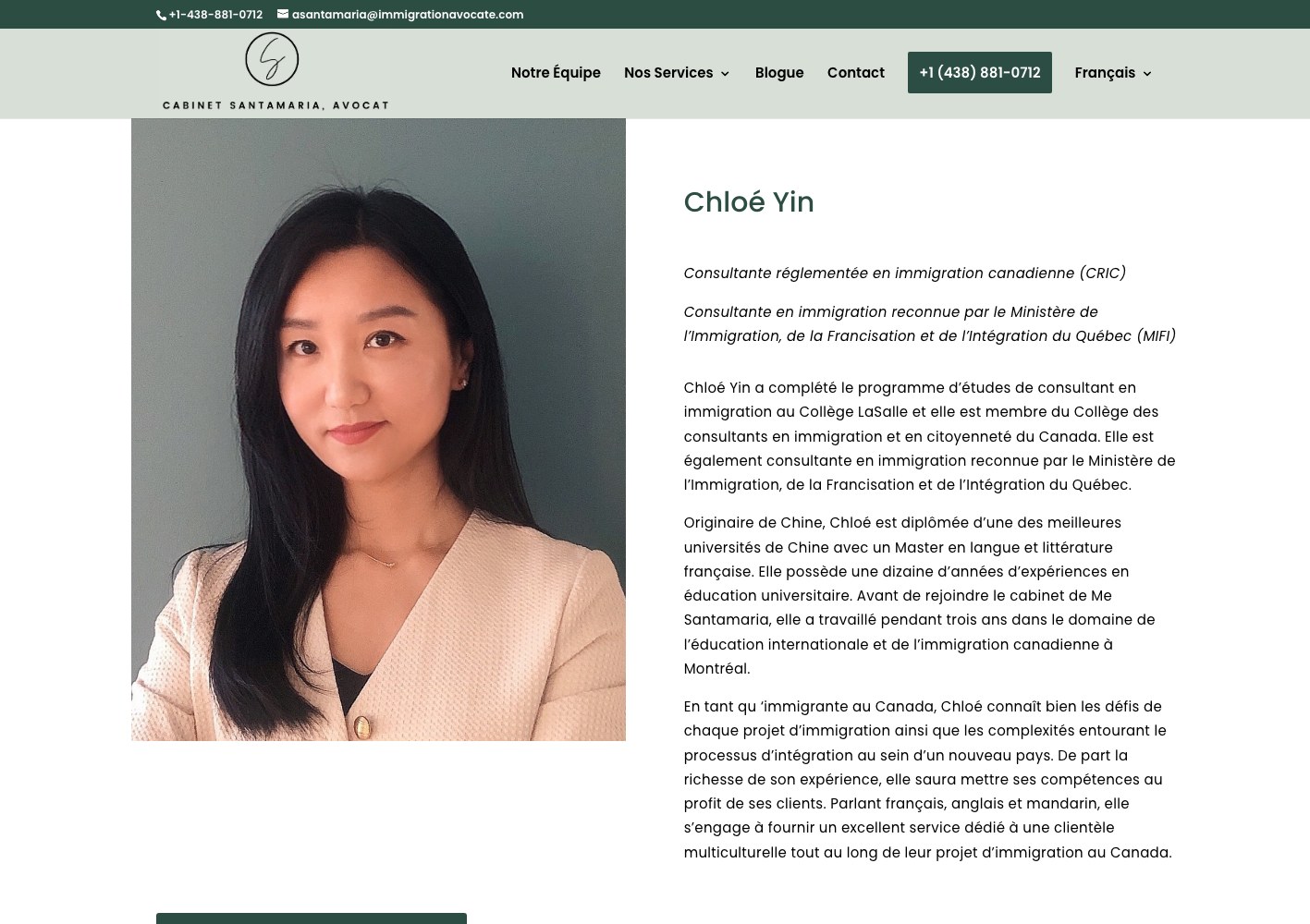 Immigration consultant profile with her regulated credentials