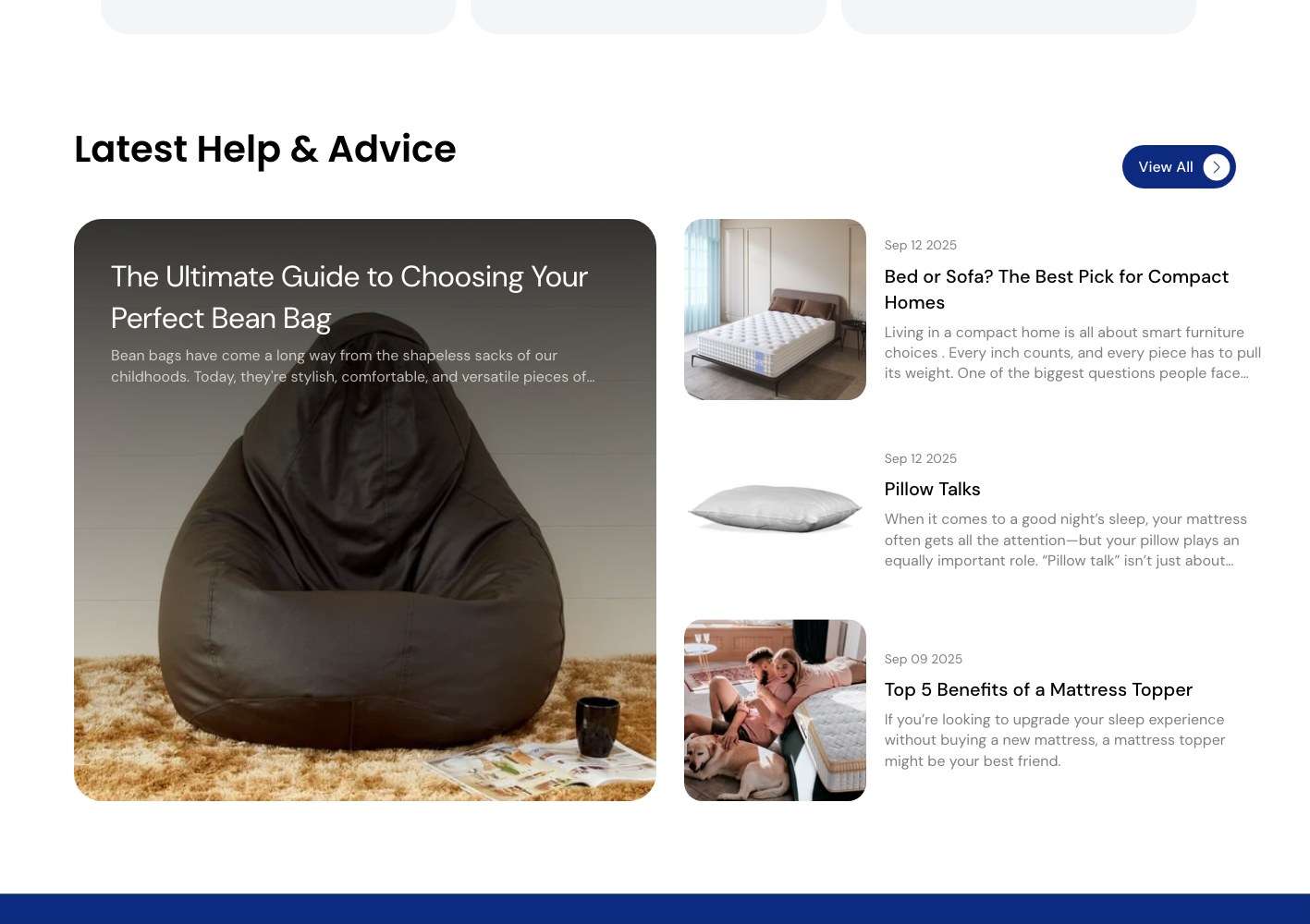 Latest Help and Advice article cards on sleep and mattress choice