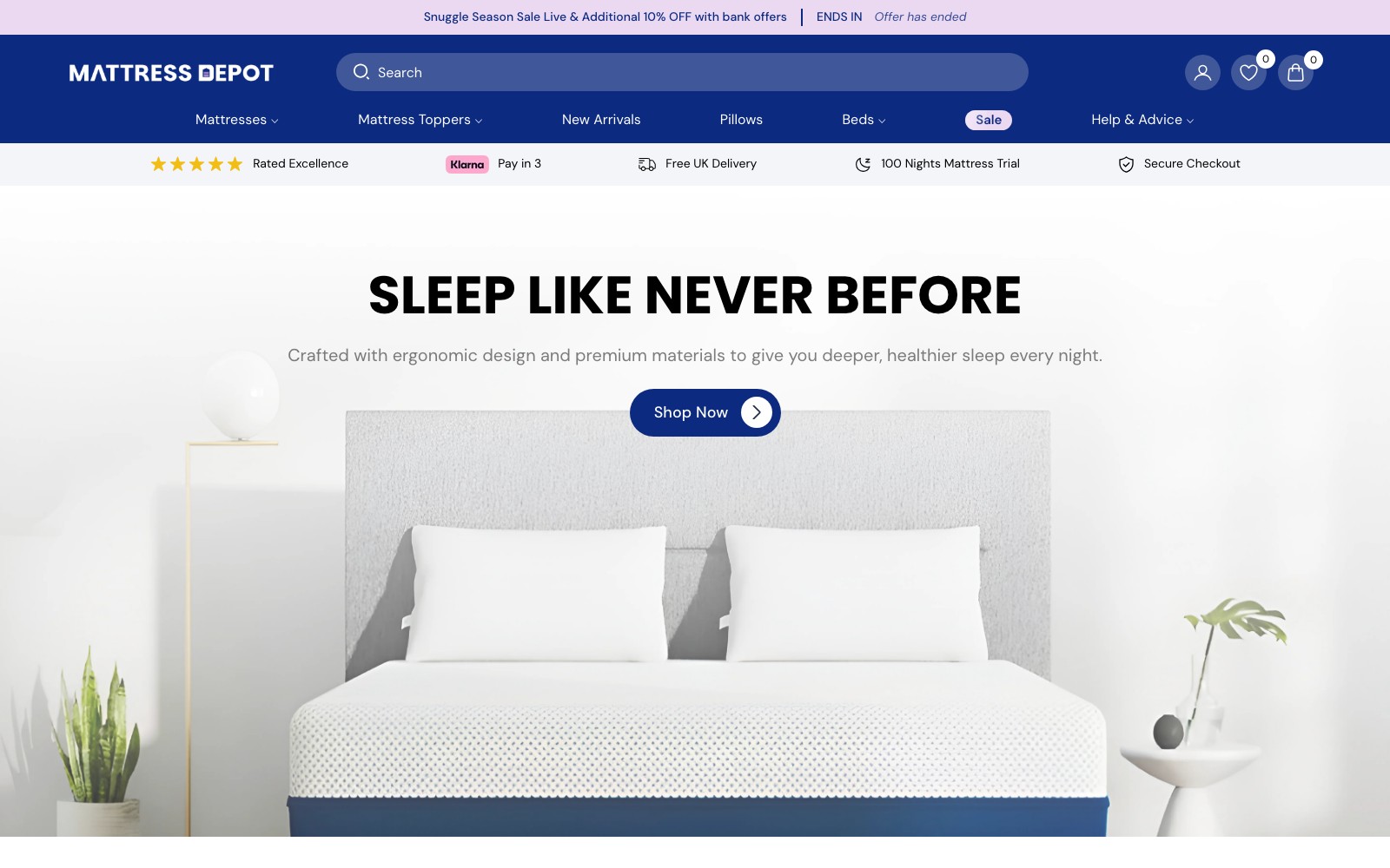The Mattress Depot website homepage