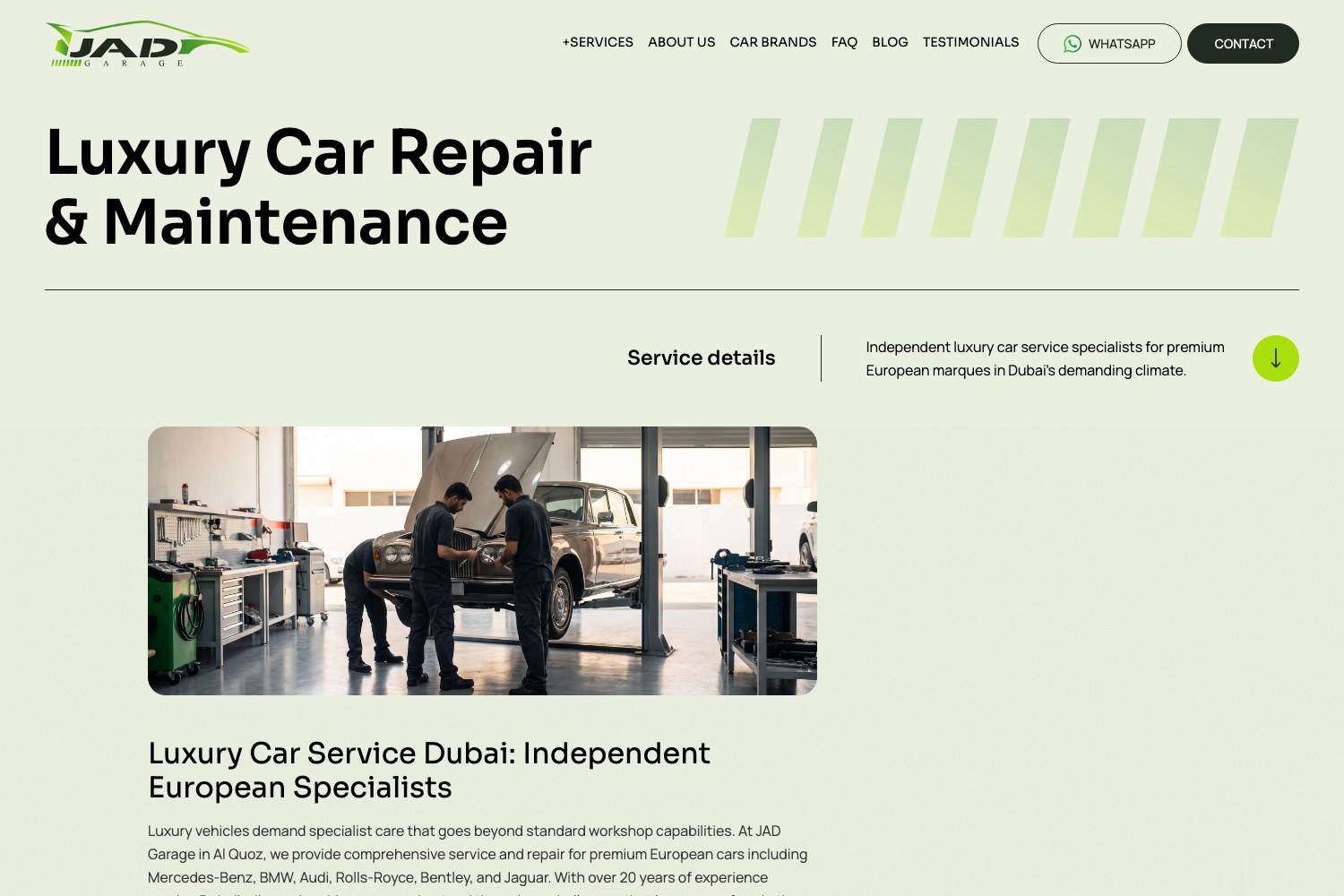 Luxury car repair and maintenance service page