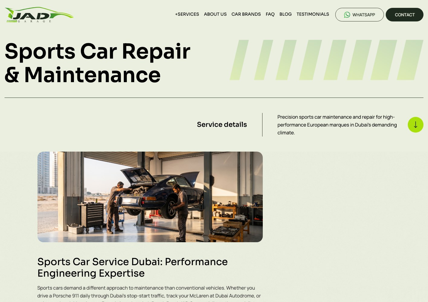 Sports car repair and maintenance page hero
