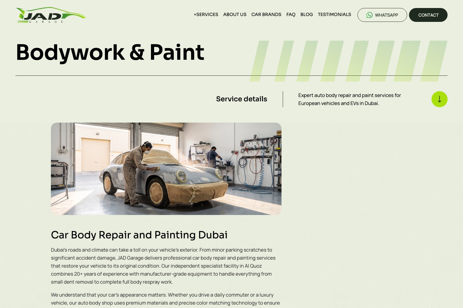 Bodywork and paint service page