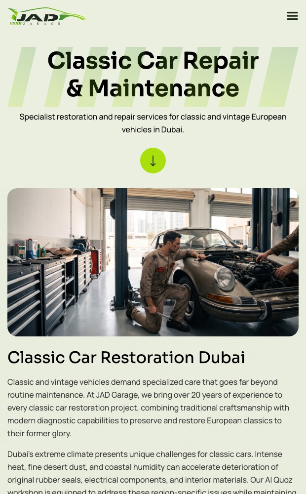 Mobile classic car repair and restoration page