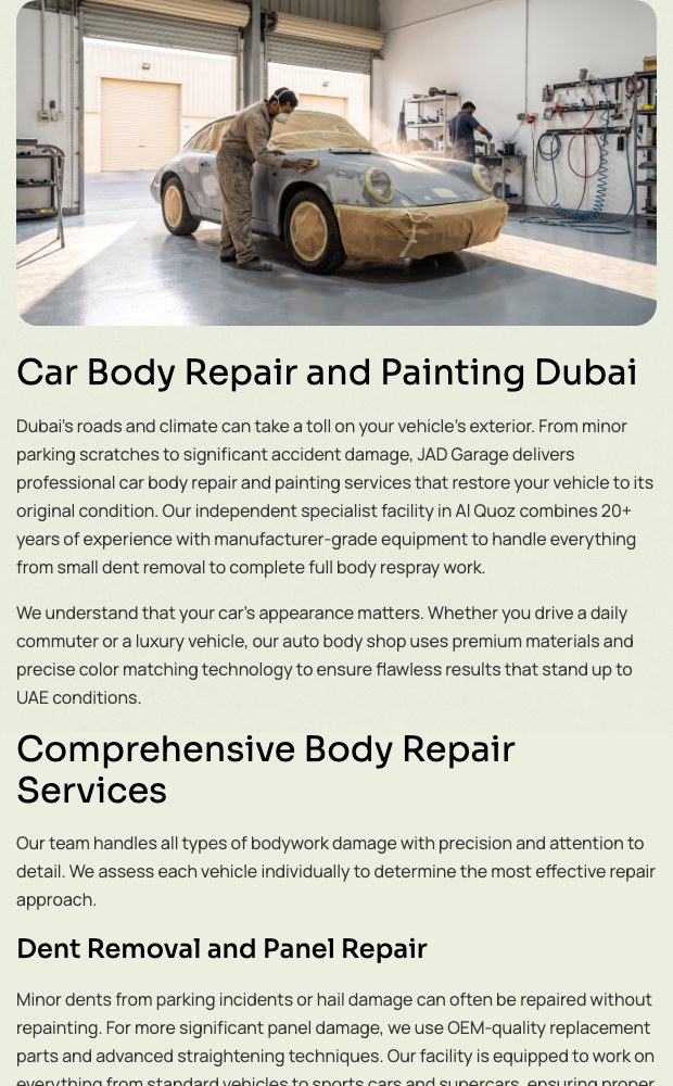 Mobile car body repair and painting page