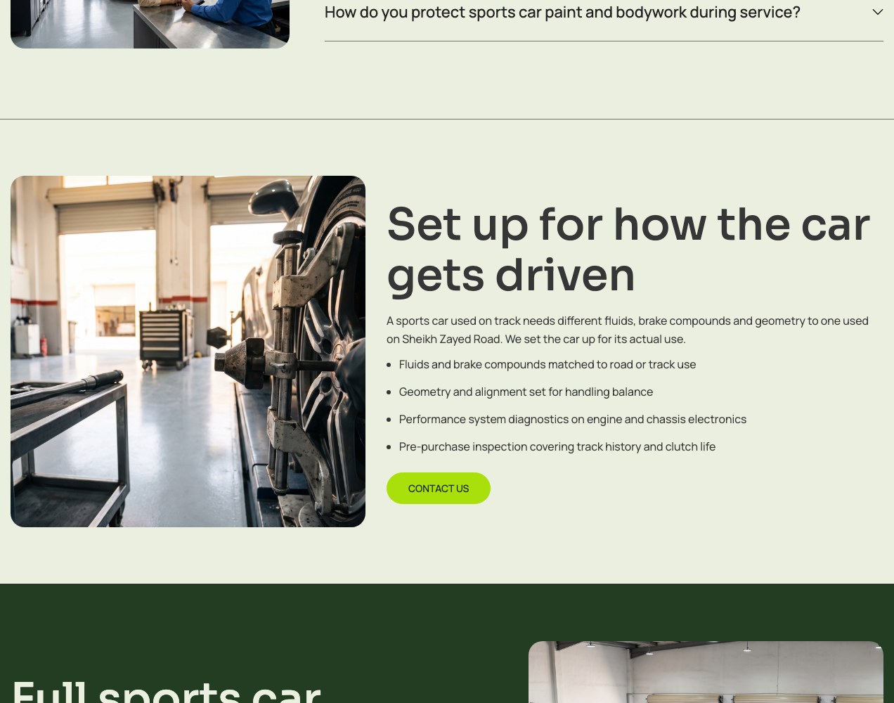 Servicing set up for how the car actually gets driven