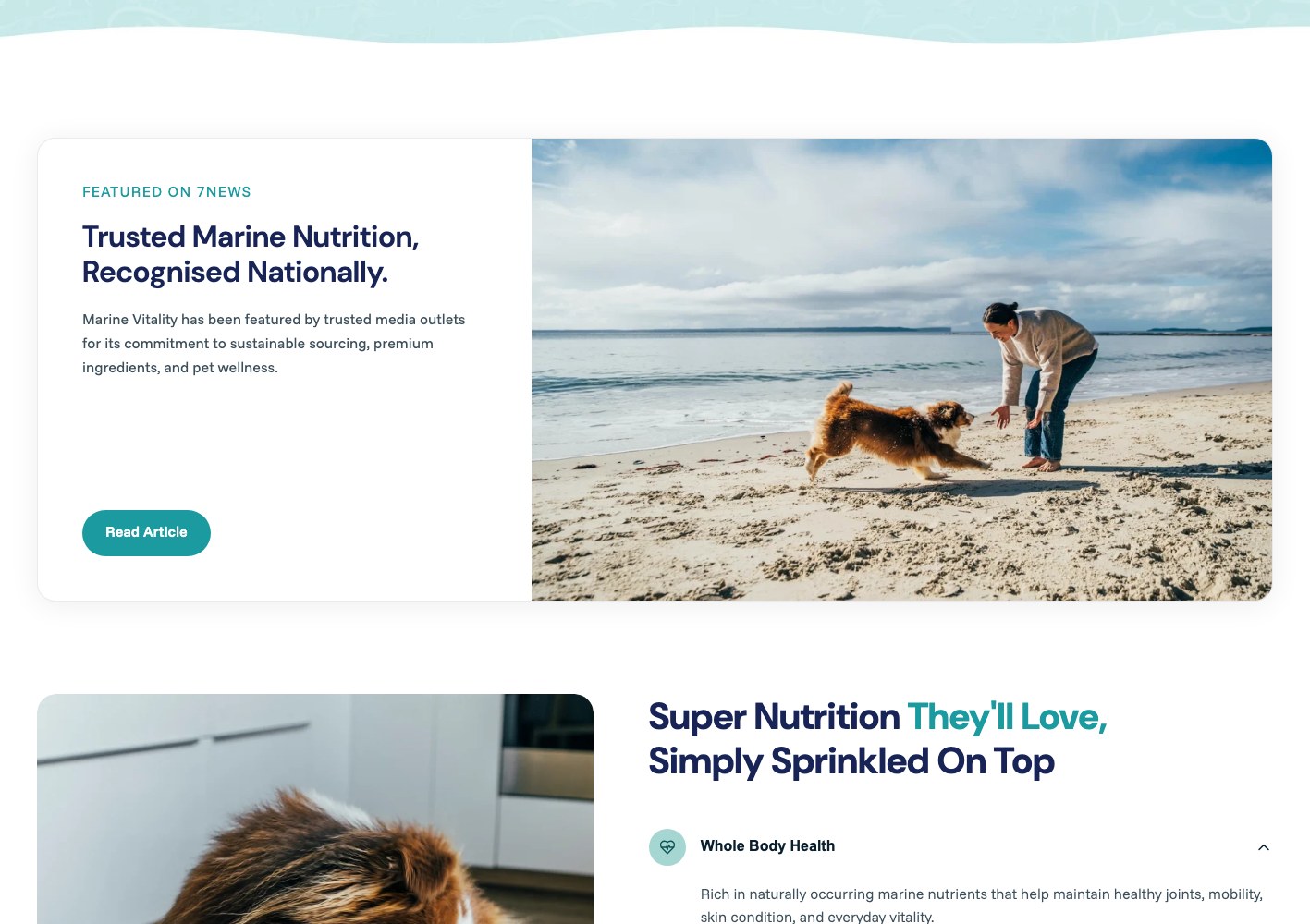 Trusted marine nutrition, recognised nationally, over coastal photography