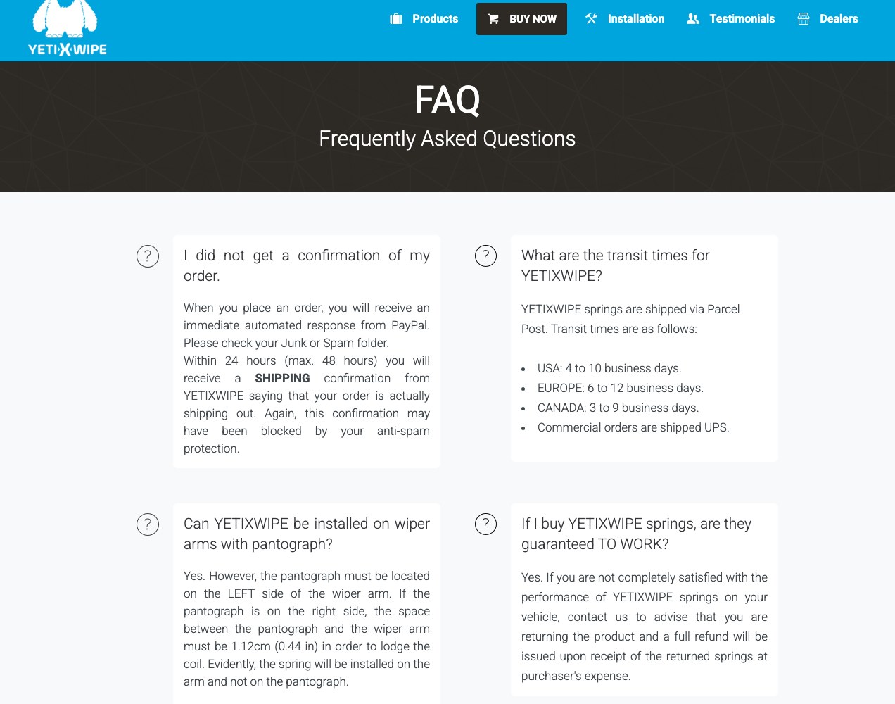 Frequently asked questions page