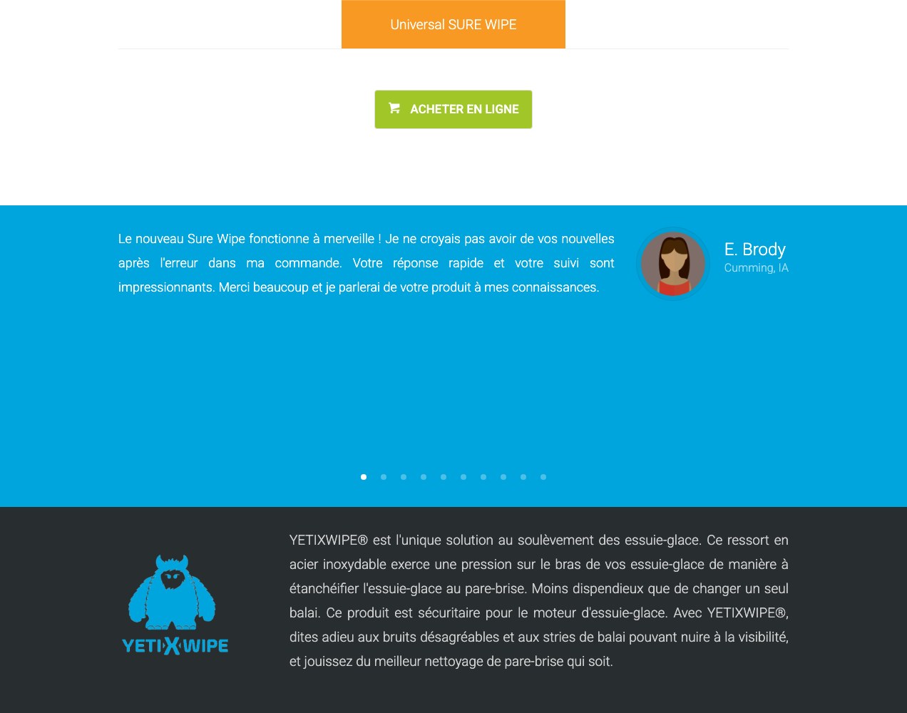 Product pack above a customer testimonial