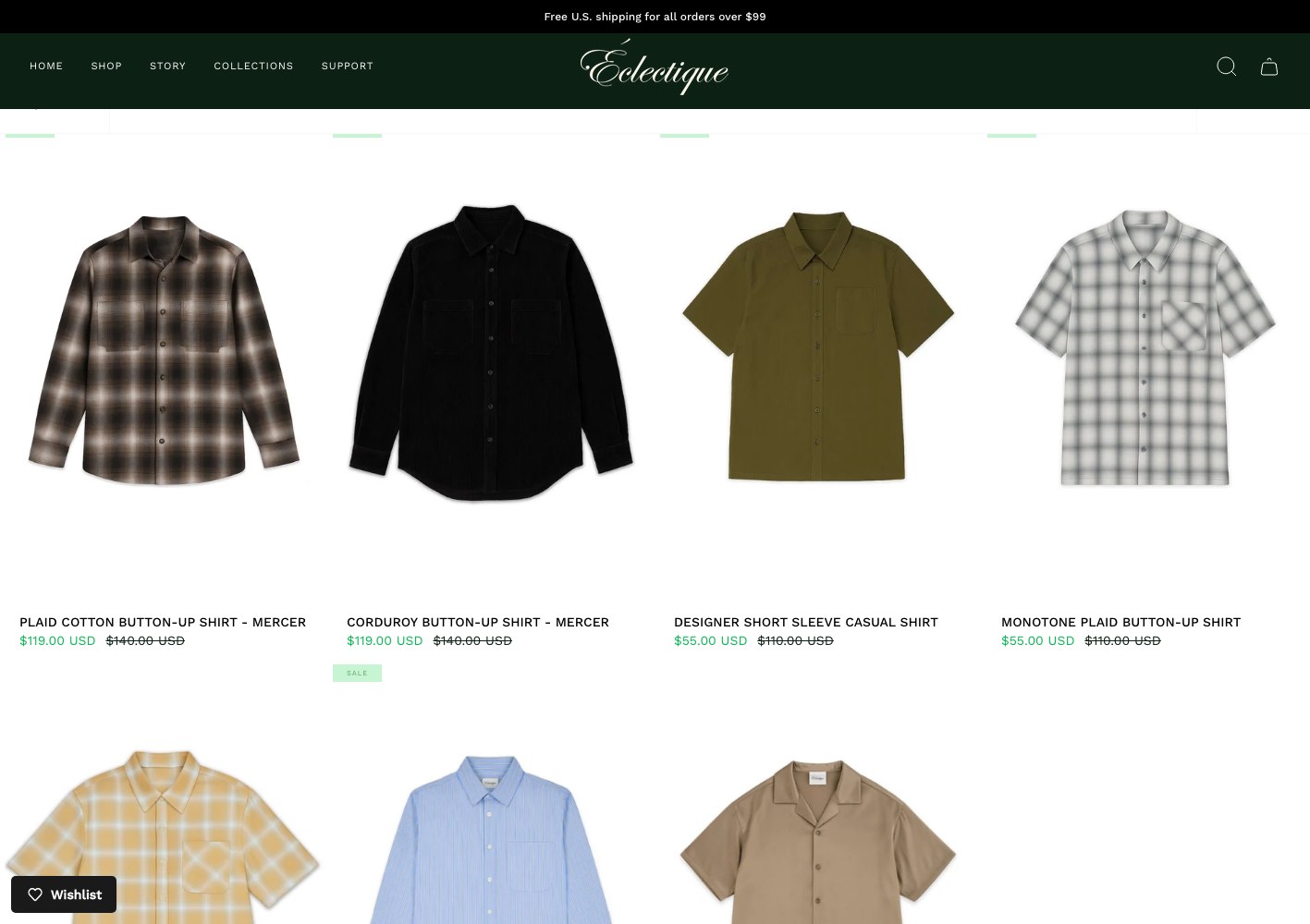 Shirts collection grid with plaid and corduroy styles