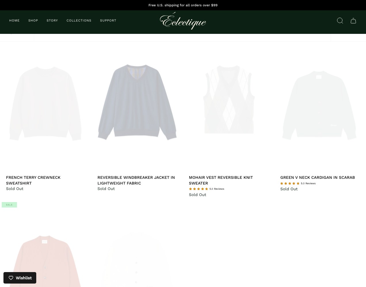 Knitwear and sweatshirt range across the catalogue