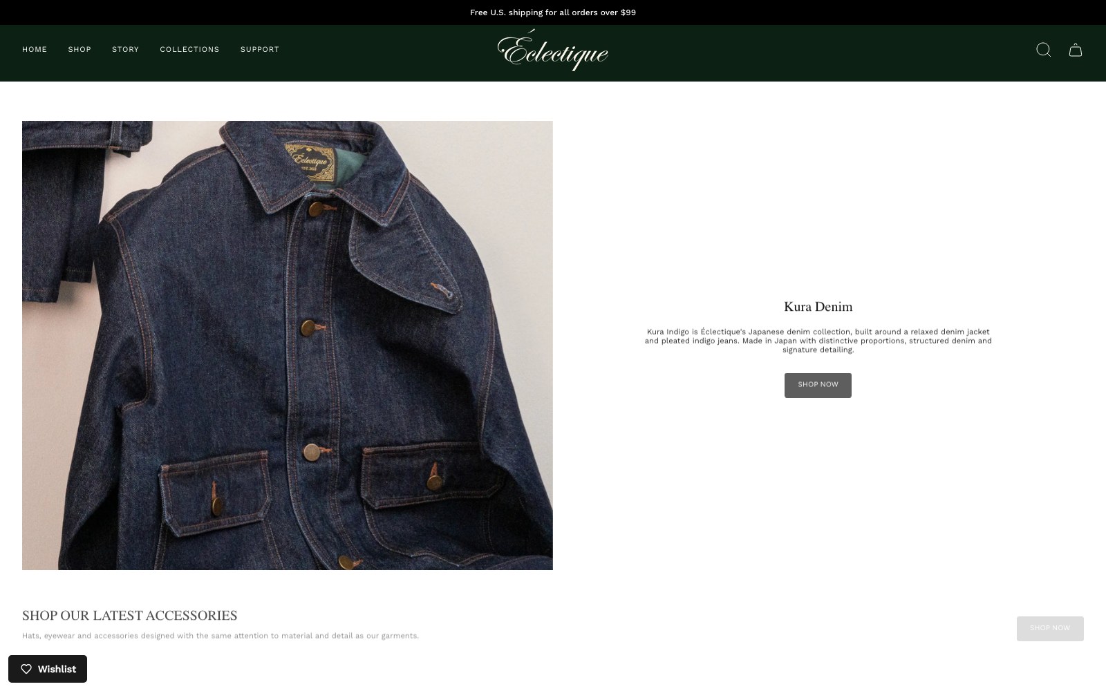 Kura denim editorial block with the indigo jacket