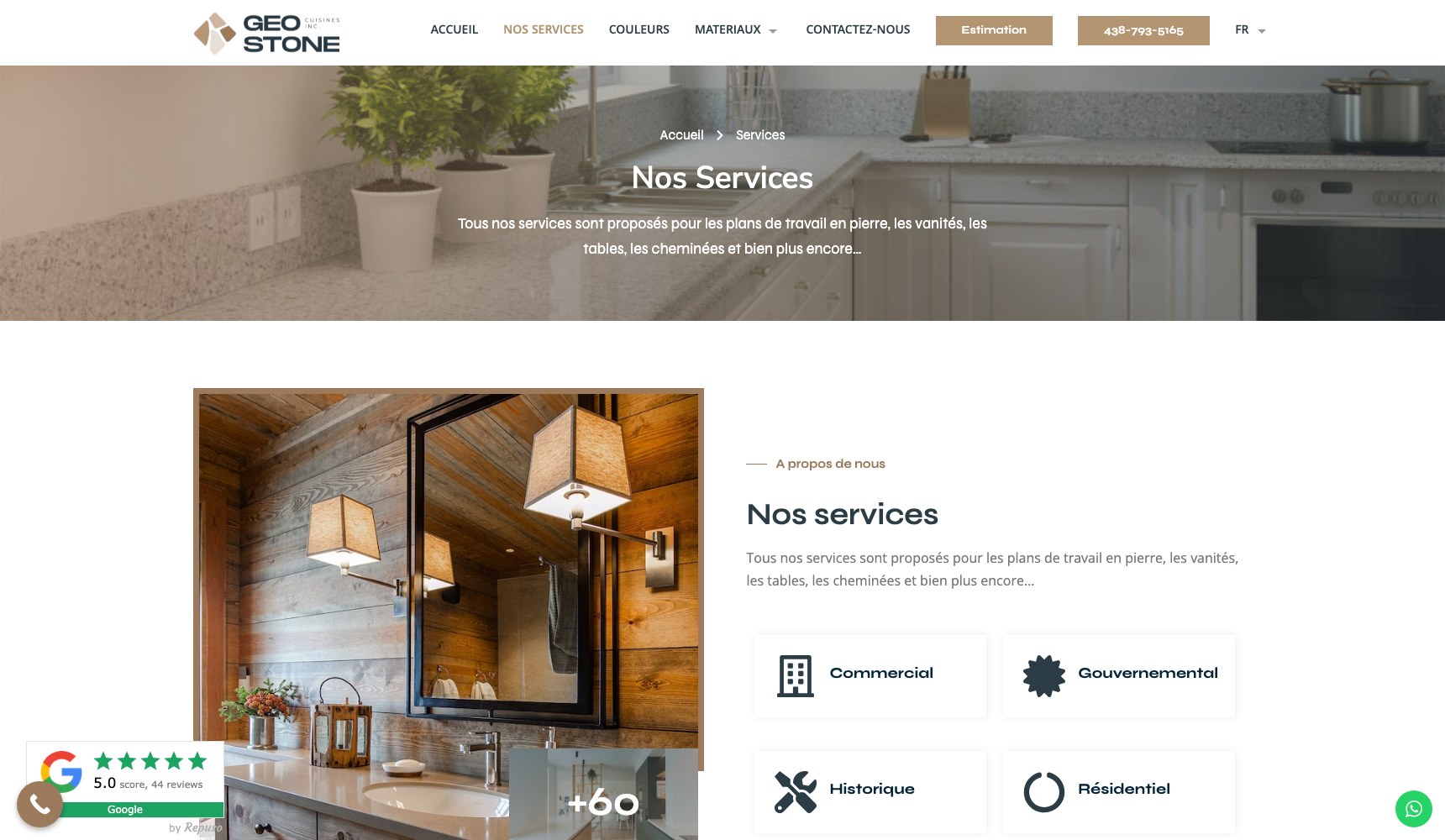 Geo Stone services page header above the installation photography