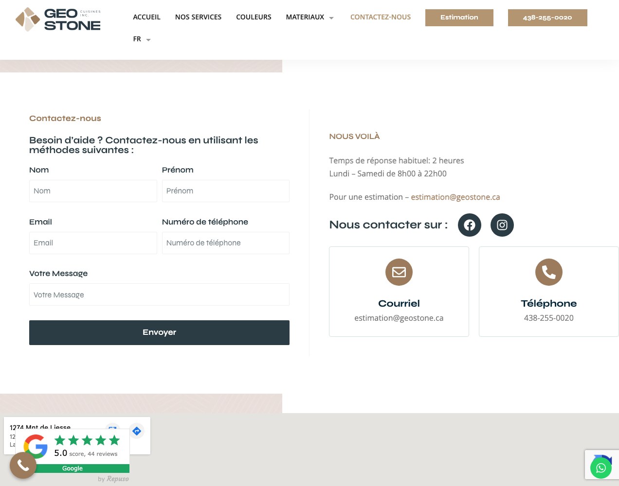 Geo Stone contact page with the enquiry form and direct contact options