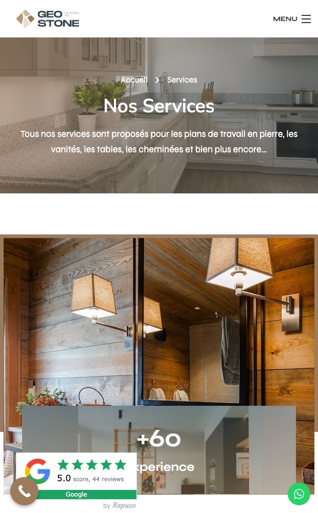 Geo Stone mobile services page with the sixty years of experience claim