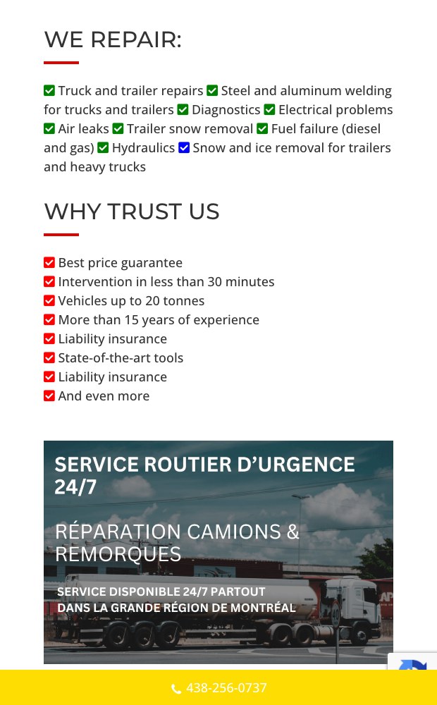 Mobile repair list on the English site