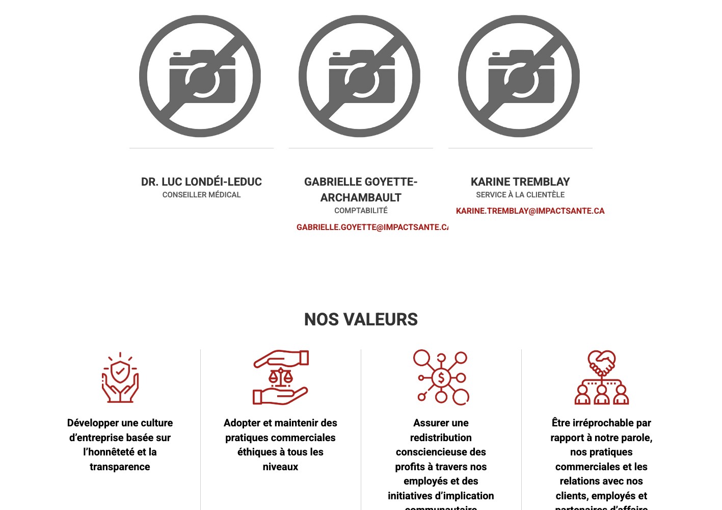 Section Nos valeurs de la page A propos