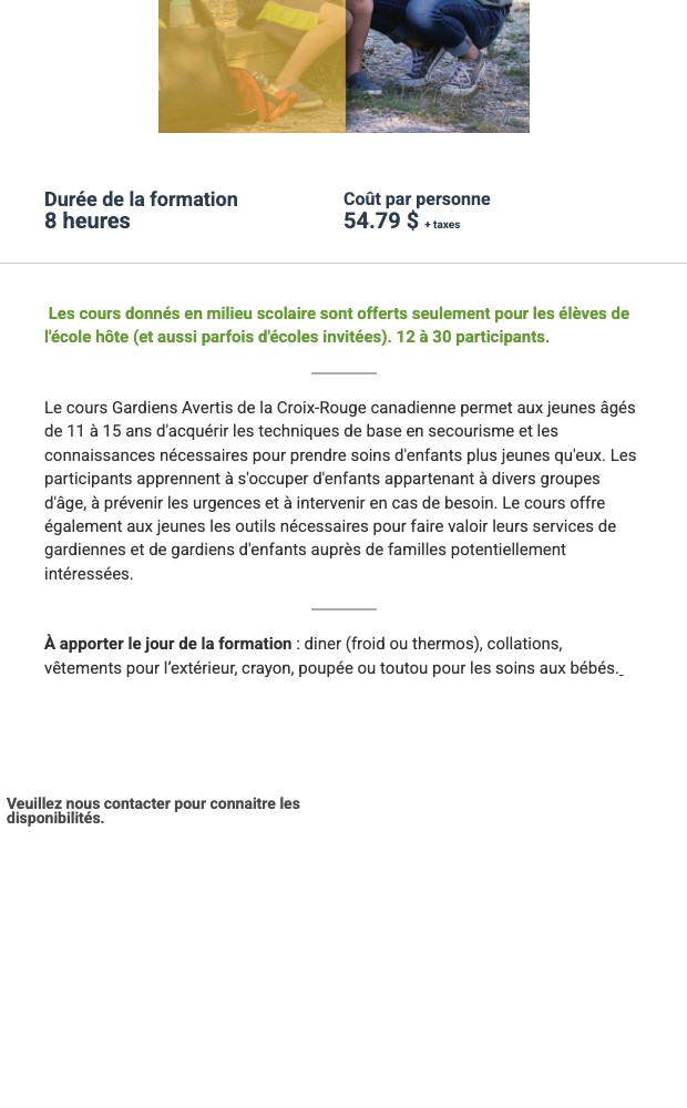 Fiche de programme mobile avec duree et cout