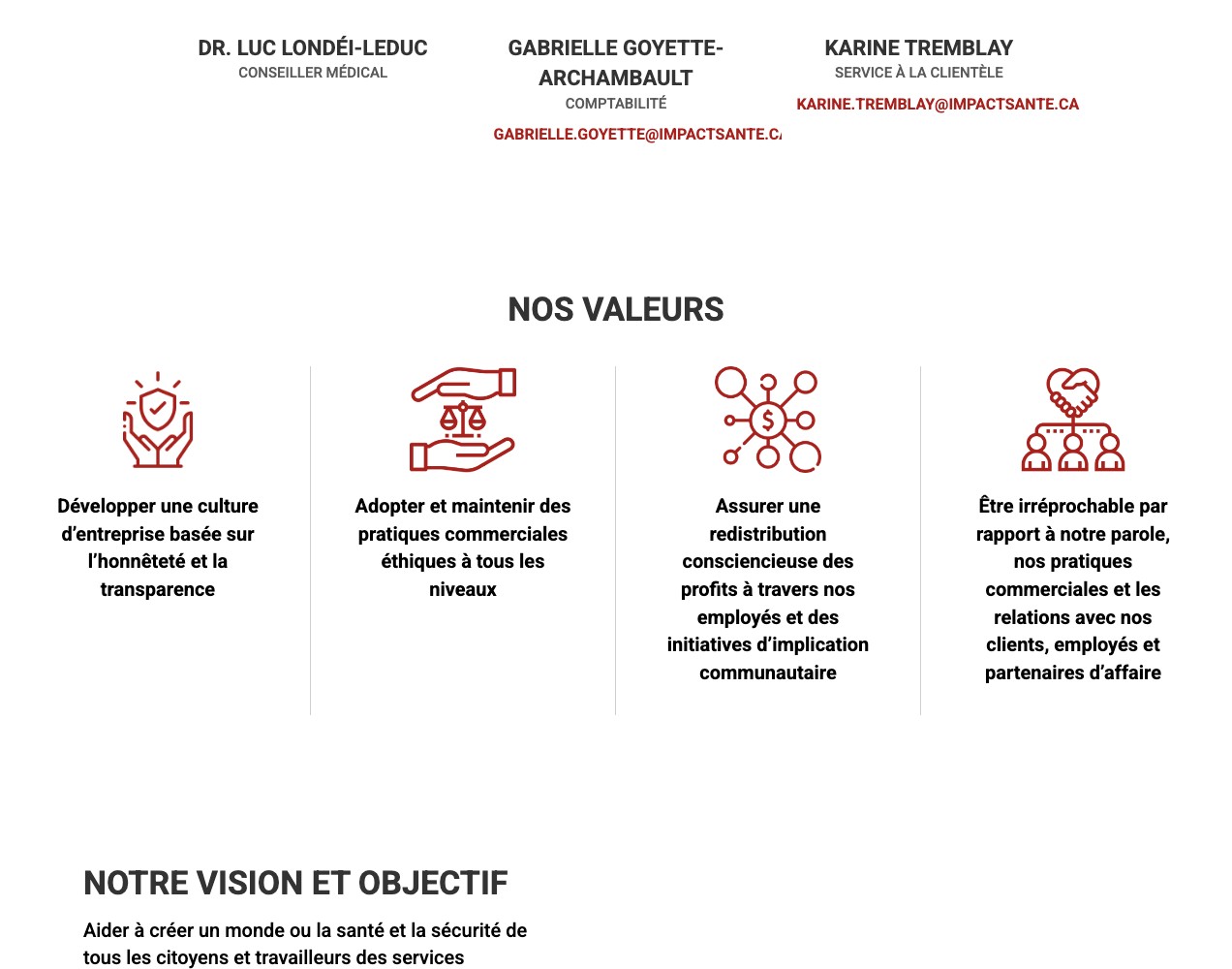 L'equipe nommee et les valeurs de l'organisation