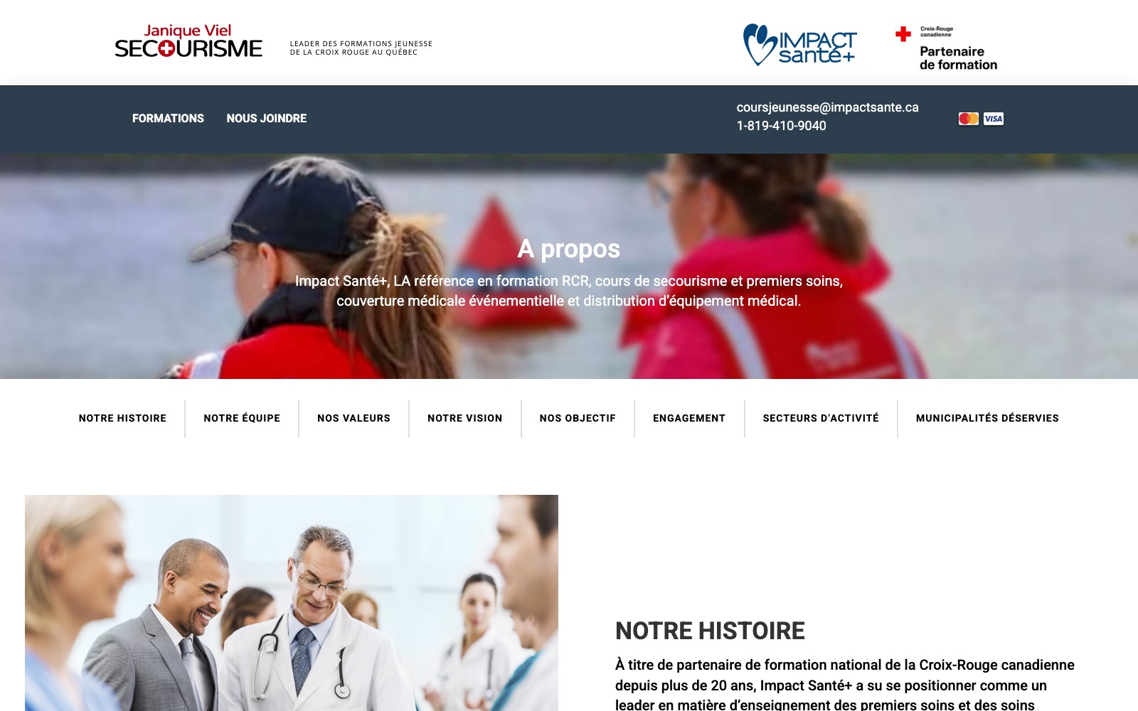 A propos page introducing Impact Sante+ and its history