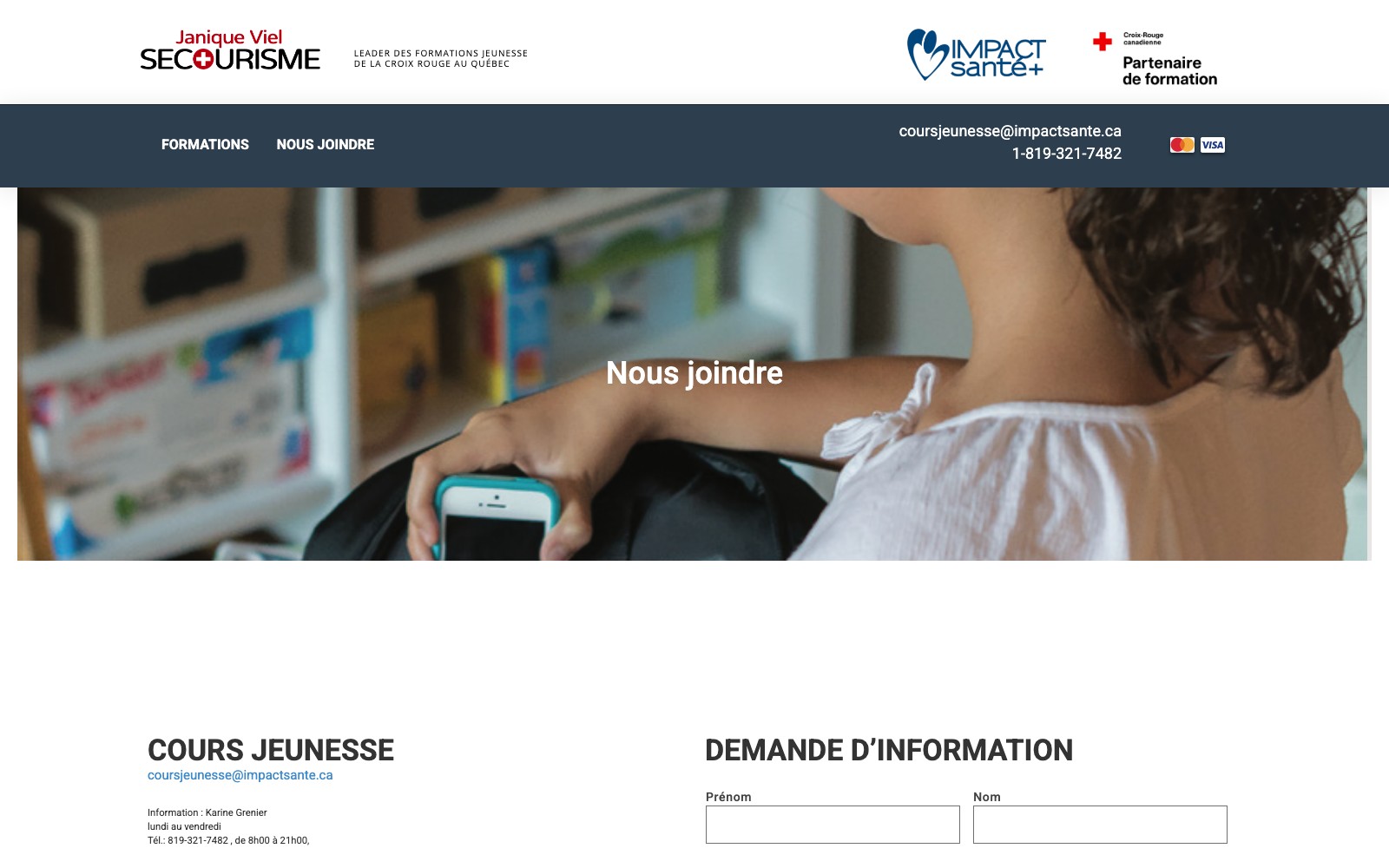 Nous joindre page with the enquiry form