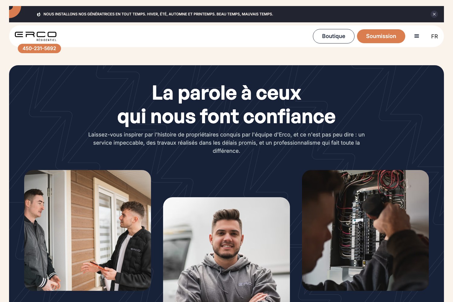 ERCO Residentiel customer testimonials band