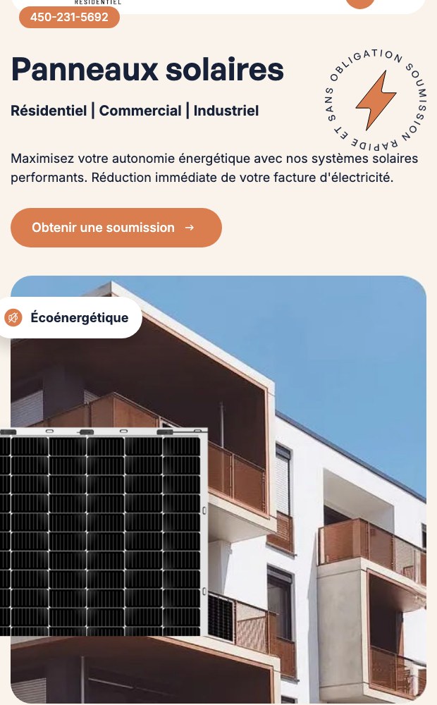 ERCO Residentiel mobile view of the solar energy page